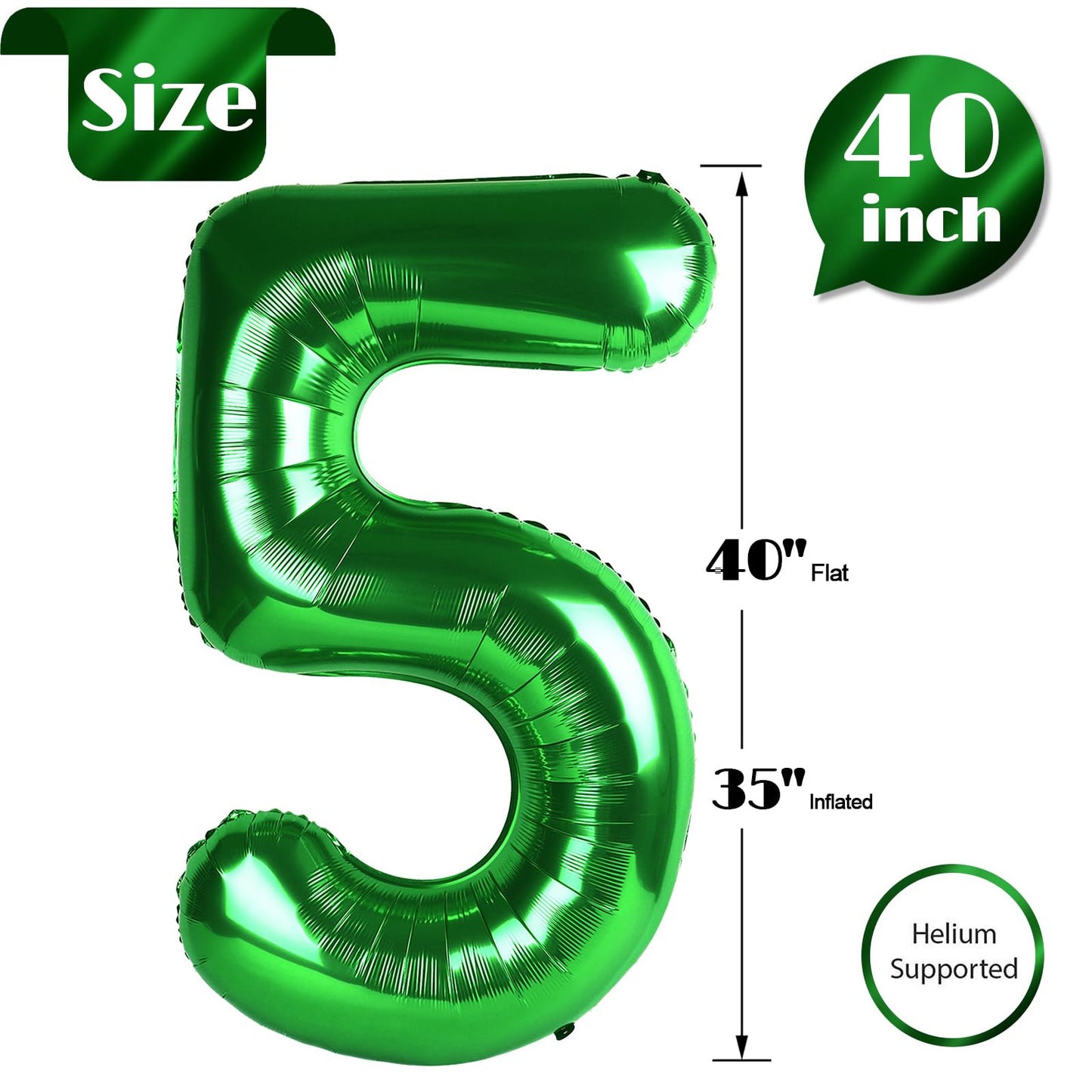IWERP Green Number 5 Balloon 40 Inch – 5th Birthday Decorations