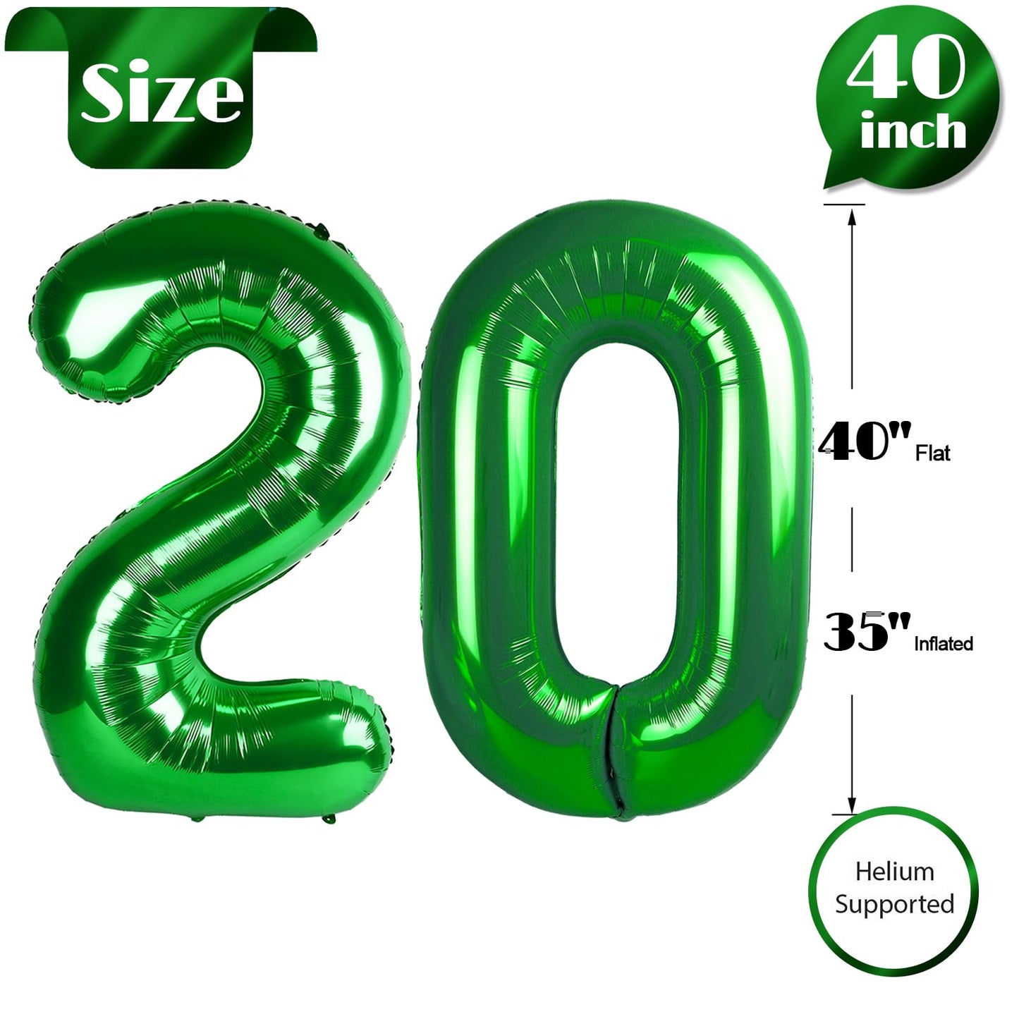 IWERP Green Number 20 Balloon – 40 Inch 20th Birthday & St. Patrick's Day Decor