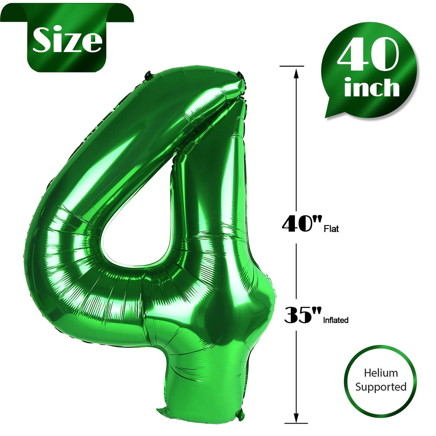 IWERP Green 4 Balloon – 40-Inch Number Balloon for Party Decor | St. Patrick's Day & Birthday