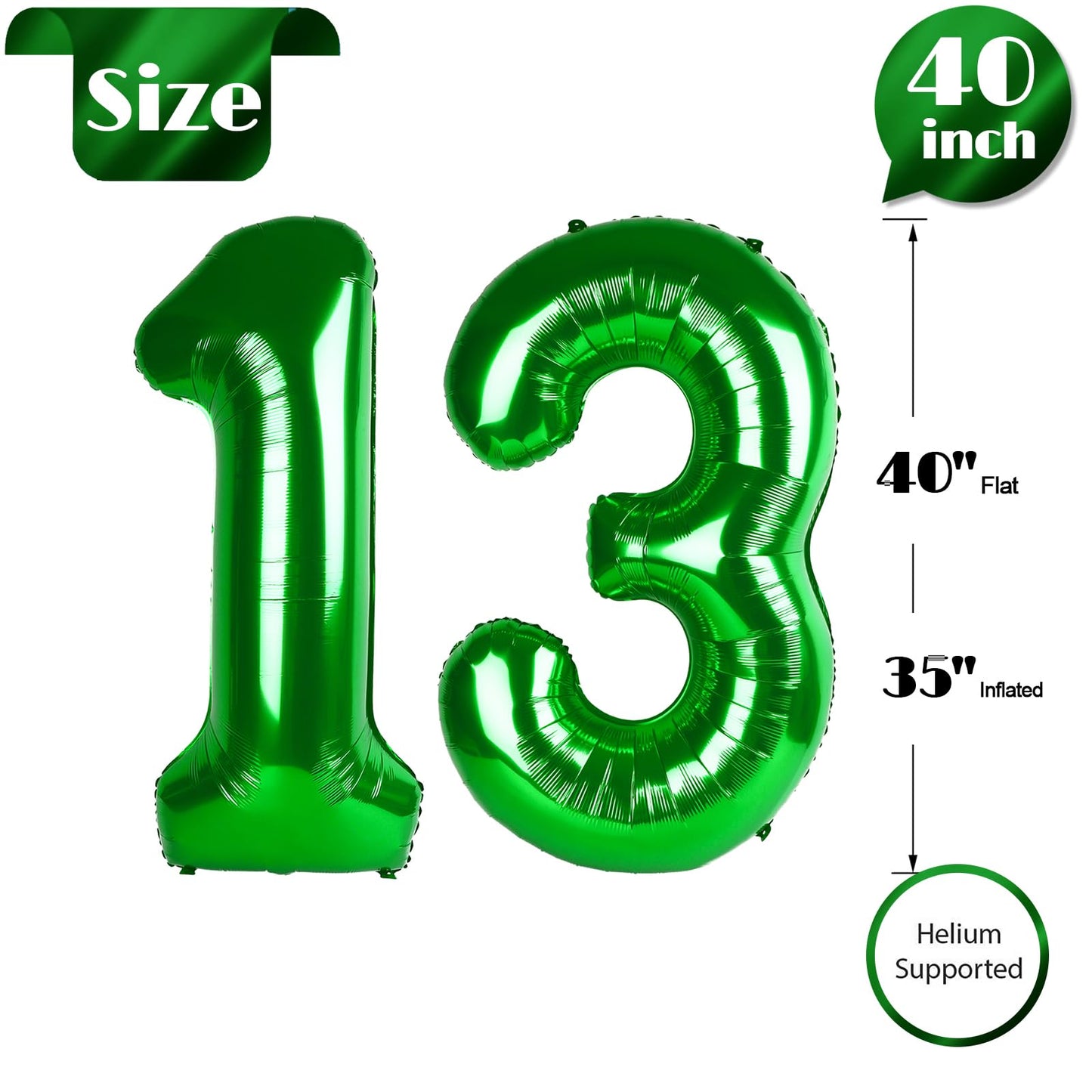IWERP 40-Inch Green 13 Balloon – 13th Birthday or 31st Anniversary Decor