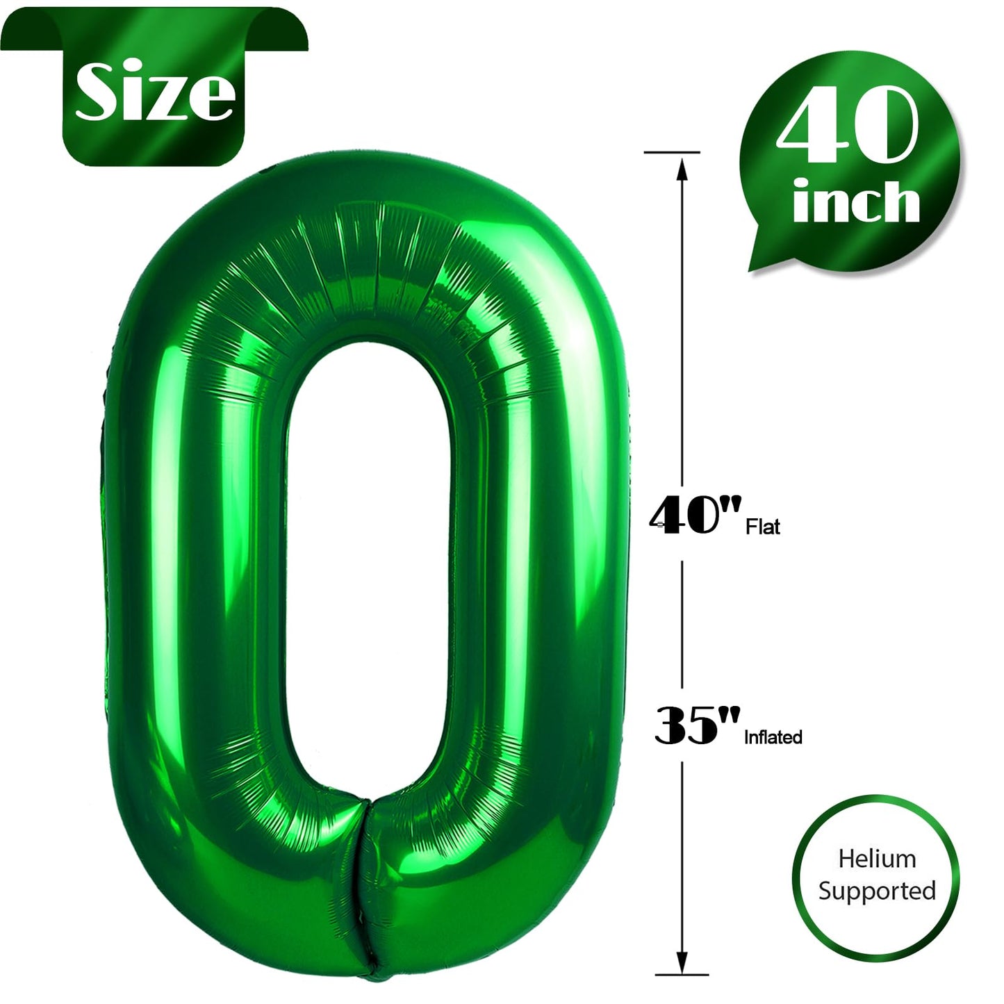 IWERP Green 40-Inch Number 0 Balloon for Milestone Birthday Decor