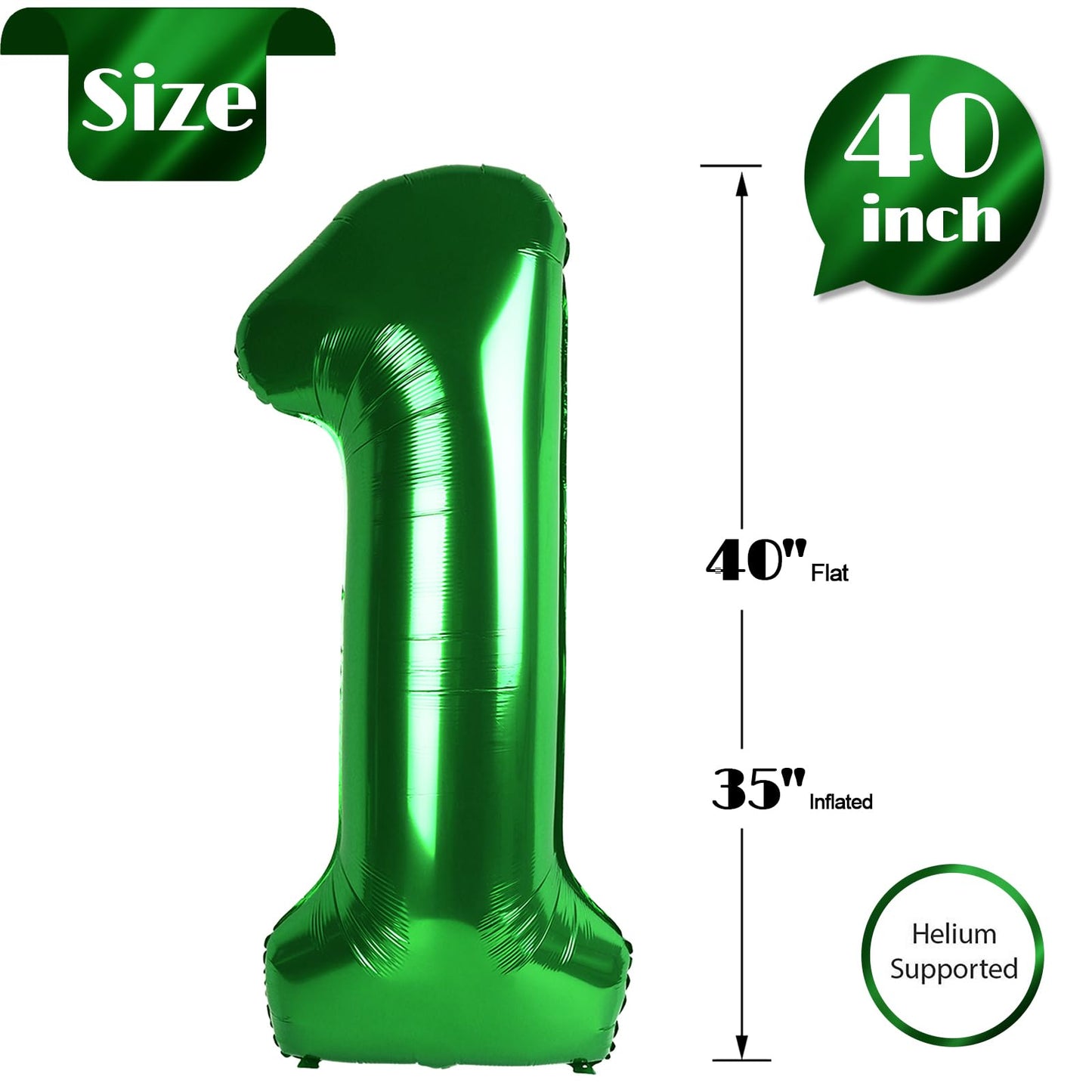 IWERP Green Number 1 Balloon – 40-Inch First Birthday Decor for Boys & Girls