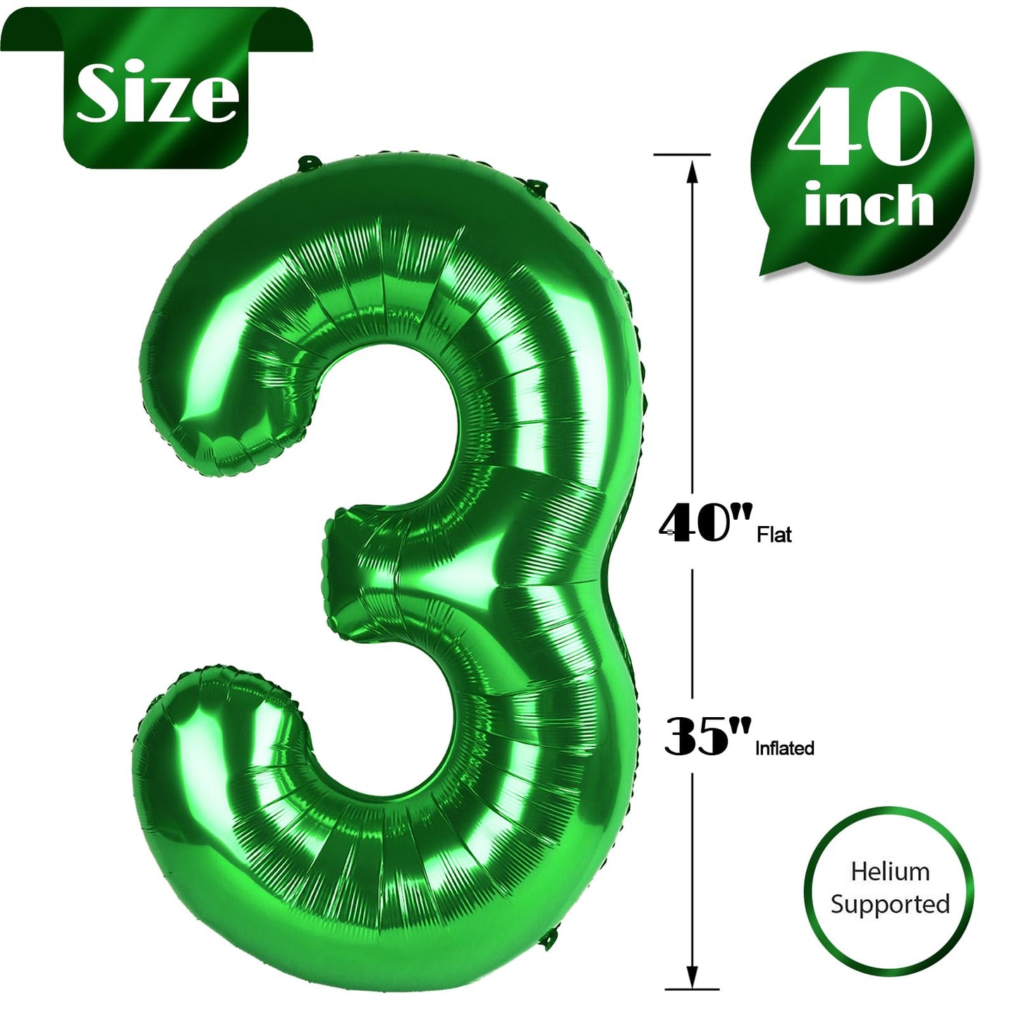 IWERP Green Number 3 Balloon 40 Inch – 3rd Birthday Party Decor