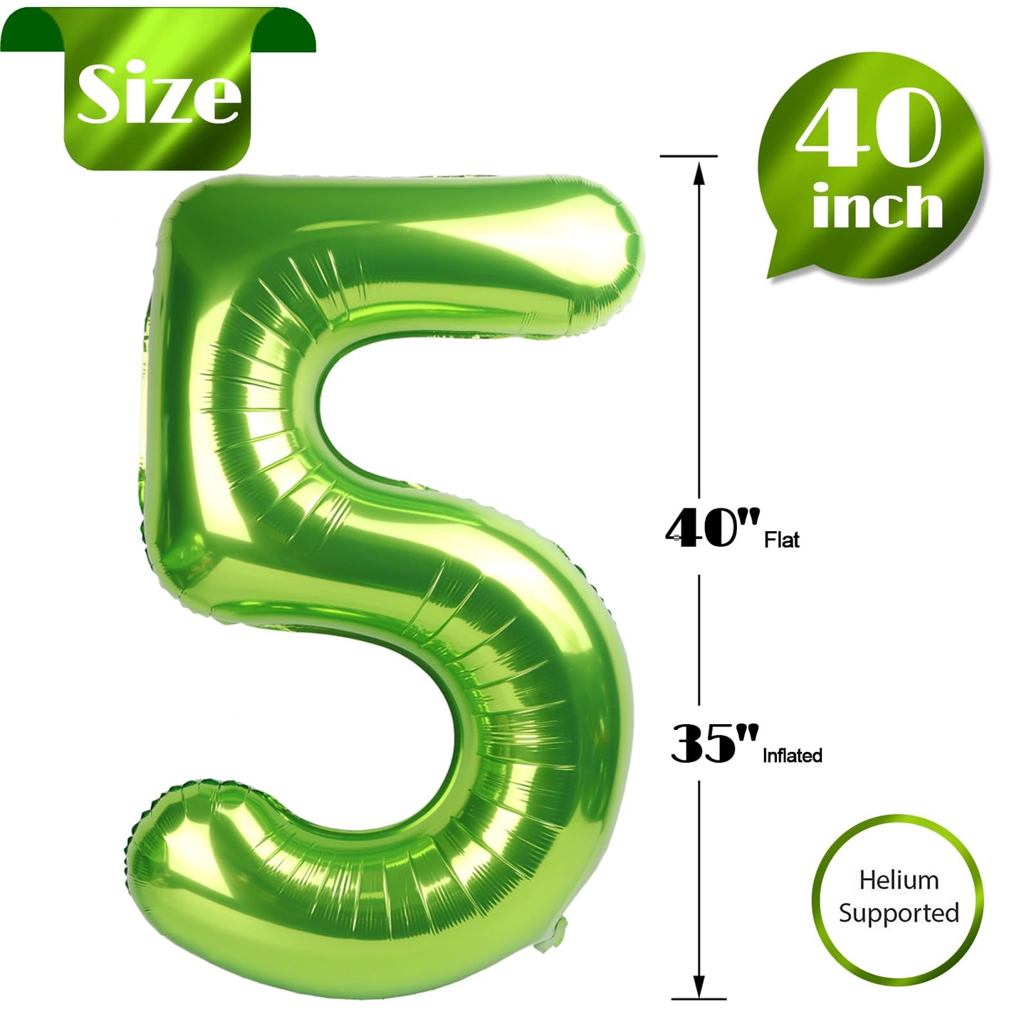 IWERP Light Green 40-Inch Number 5 Balloon – 5th Birthday Party Decor