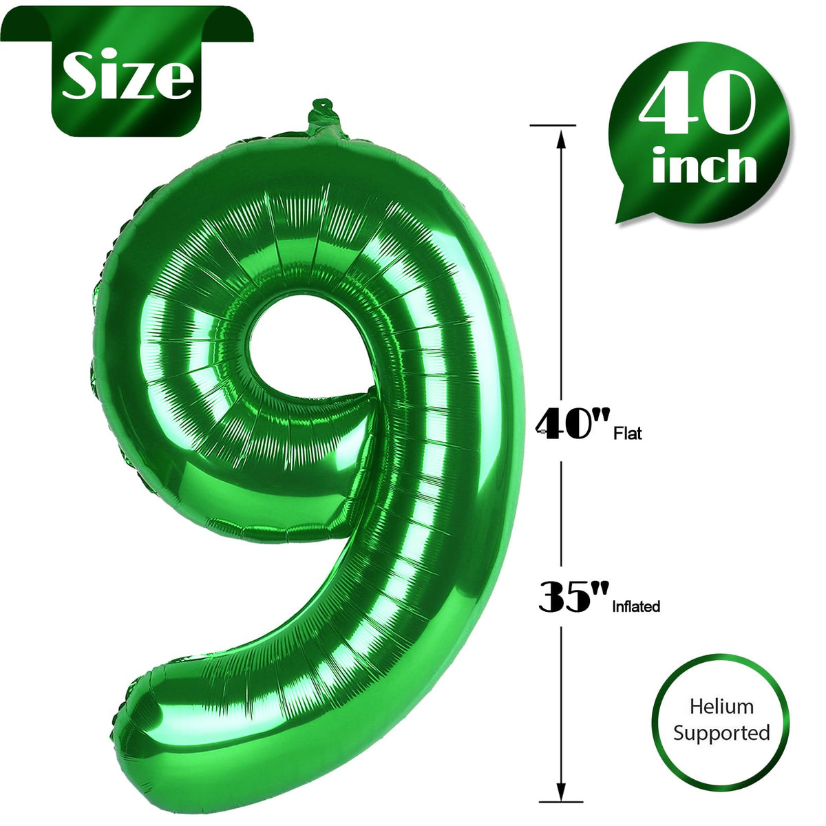 IWERP Green Number 9 Balloon 40 Inch – 9th Birthday Decorations & Green Party Supplies