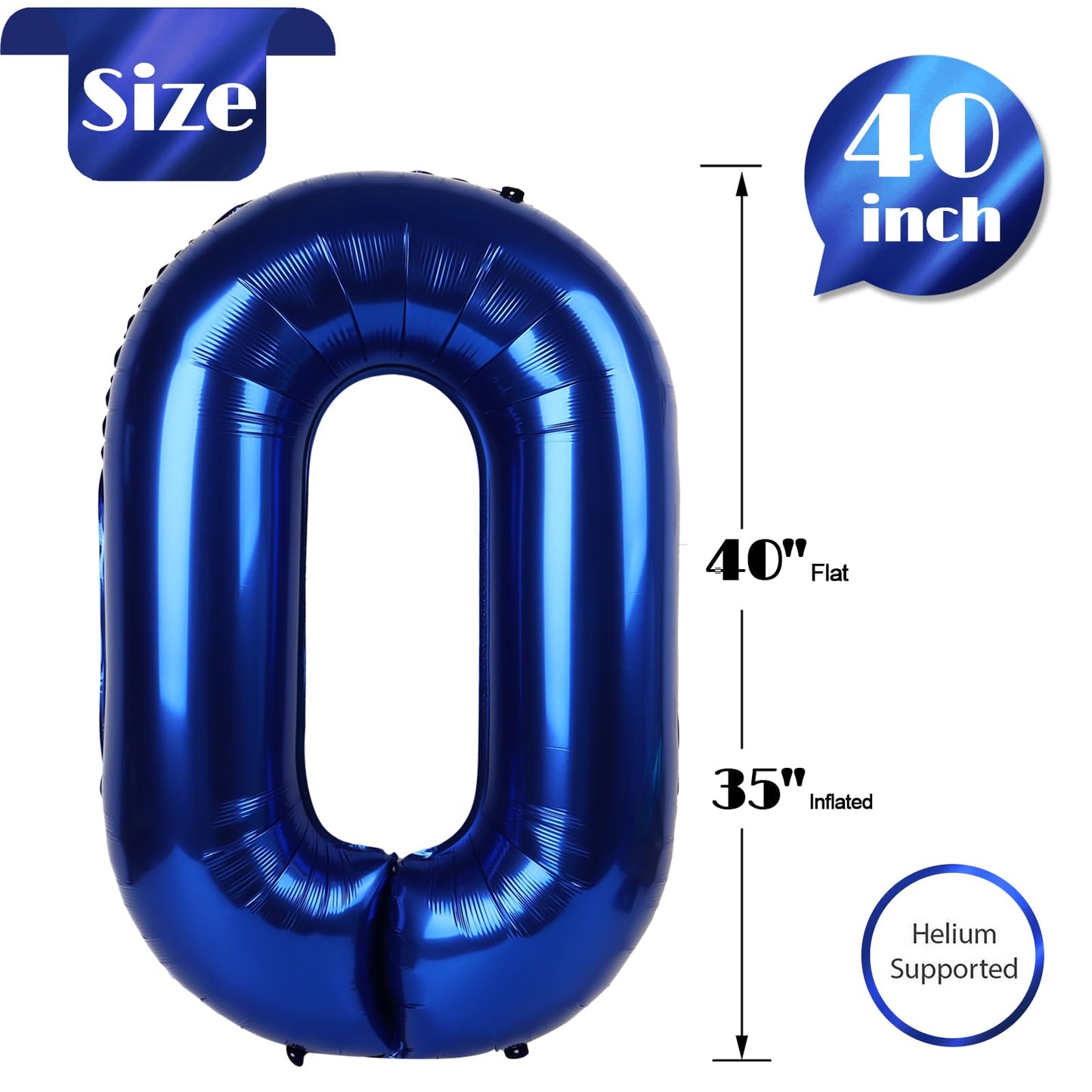 IWERP Night Blue 40-Inch Number 0 Balloon - Birthday Decorations (10th-60th)
