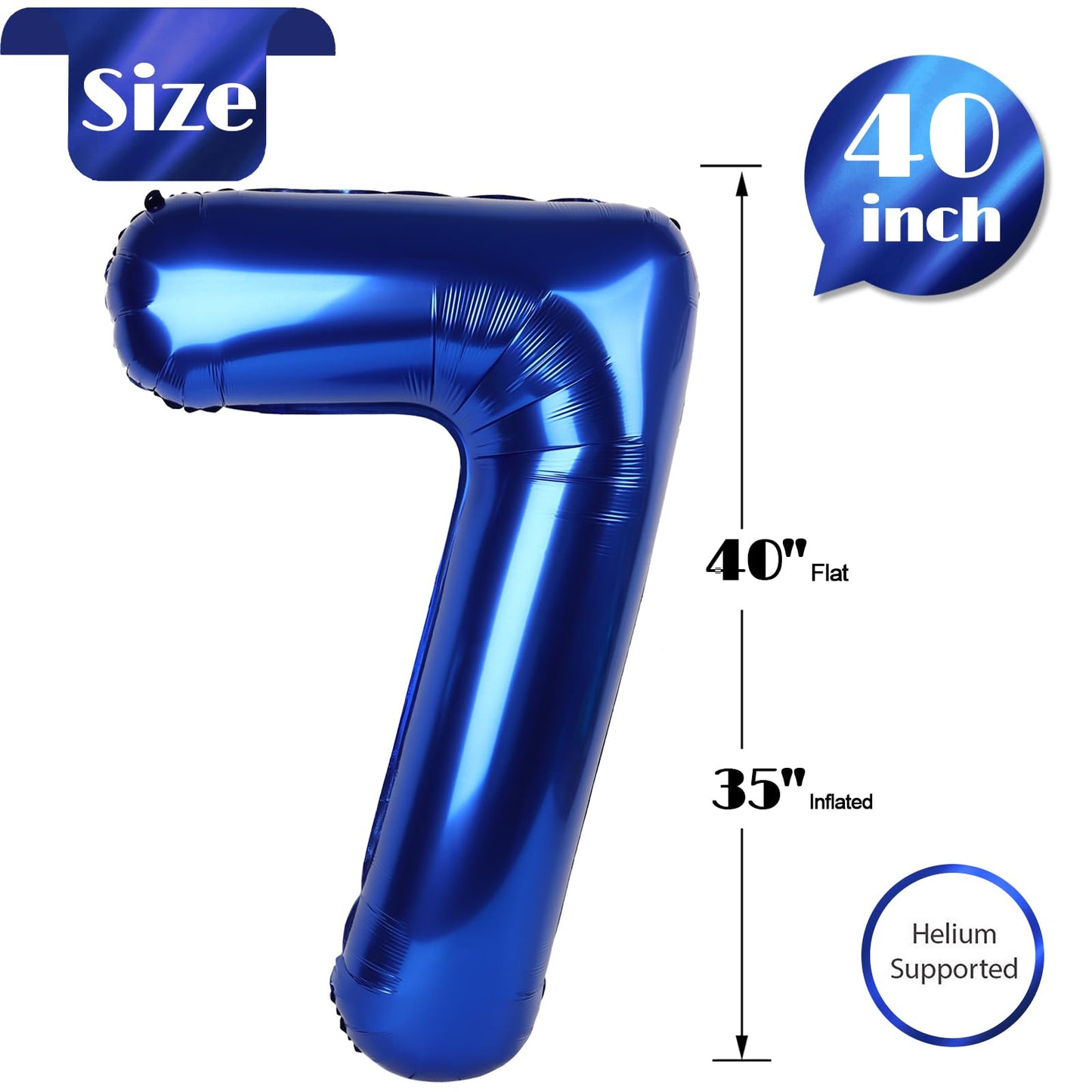 IWERP Night Blue Number 7 Balloon – 40-Inch Giant Foil for 7th Birthday Party Decor
