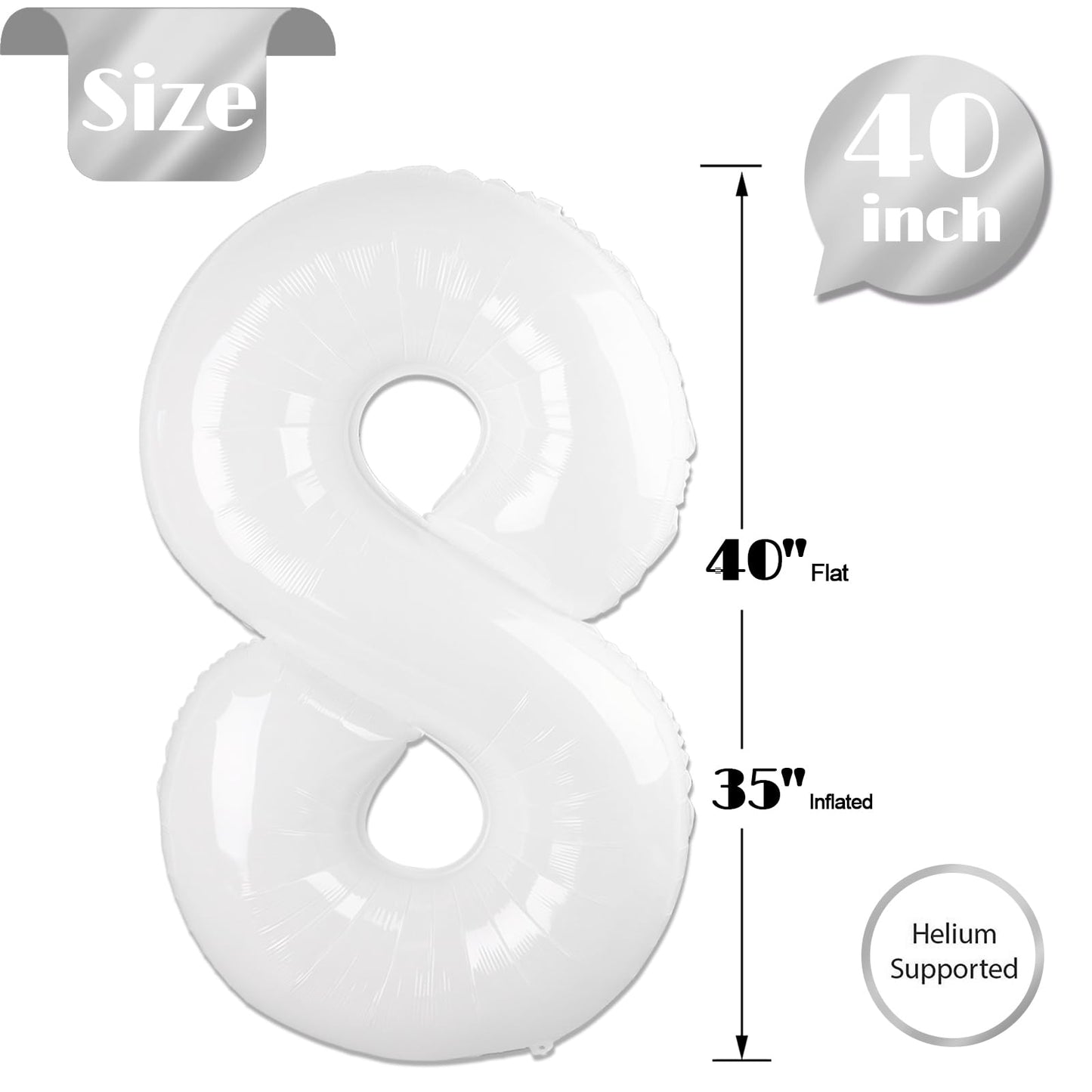 IWERP White Number 8 Balloon - 40-Inch Giant 8th Birthday Decor