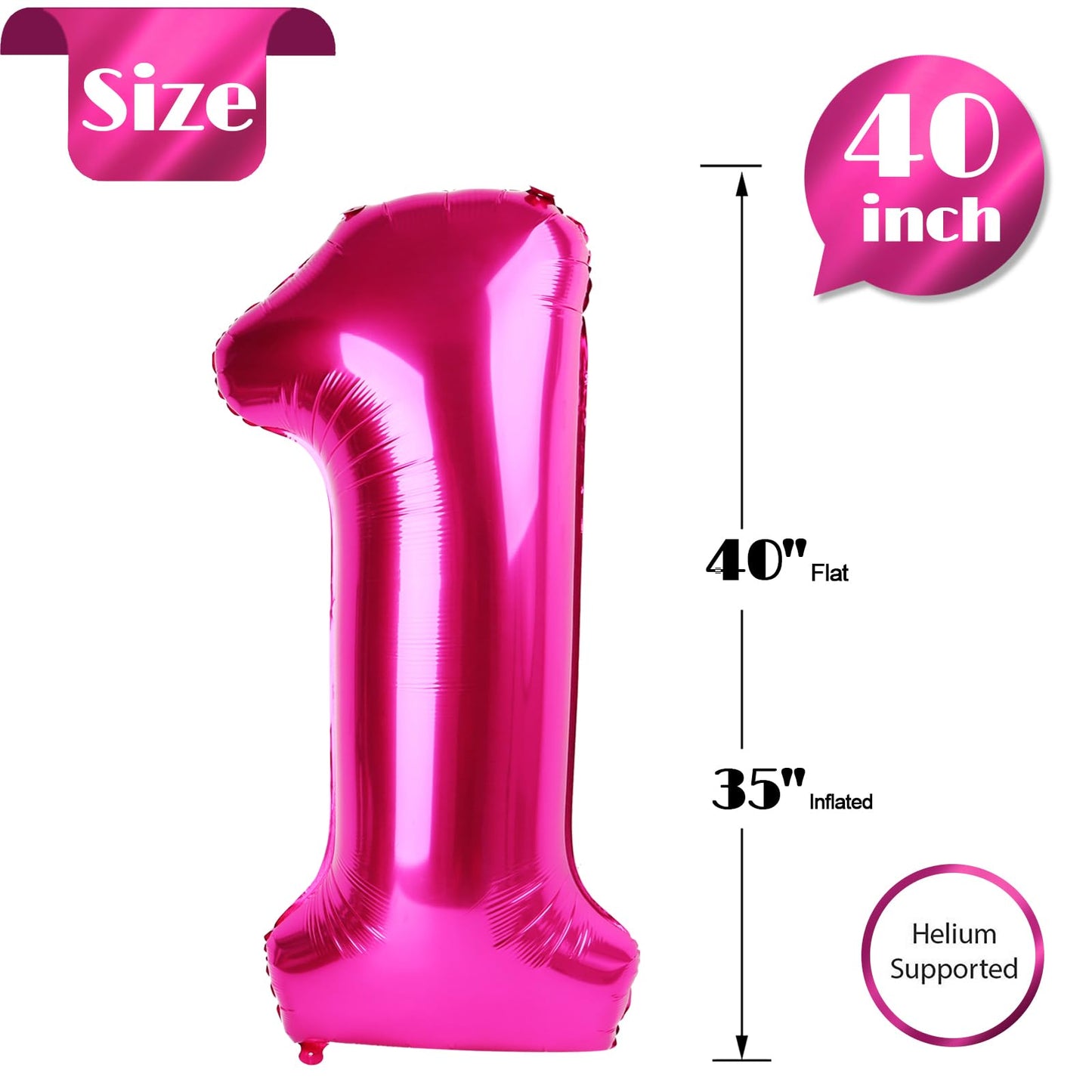 IWERP 40 Inch Hot Pink Number Balloon for First Birthday – Giant 1 Balloon
