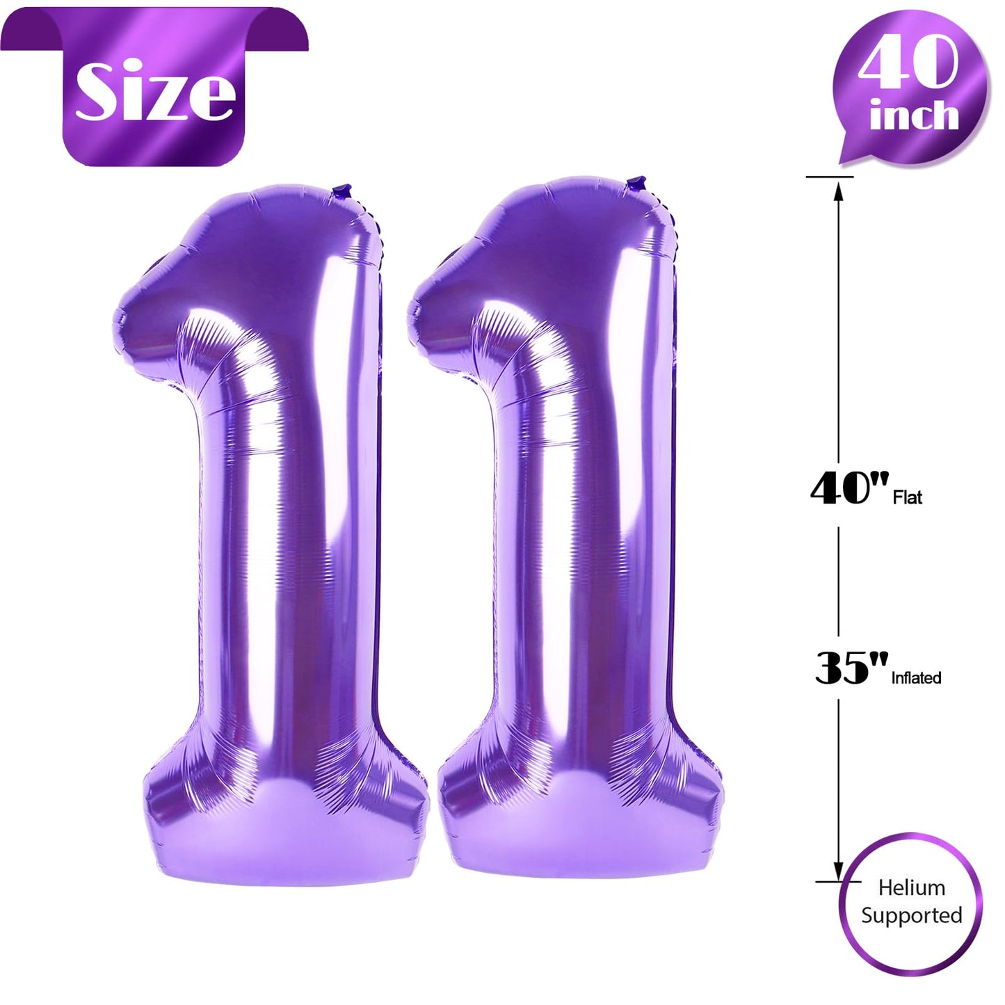 IWERP Purple Number 11 Balloon - 40-Inch Foil Balloon for 11th Birthday Parties
