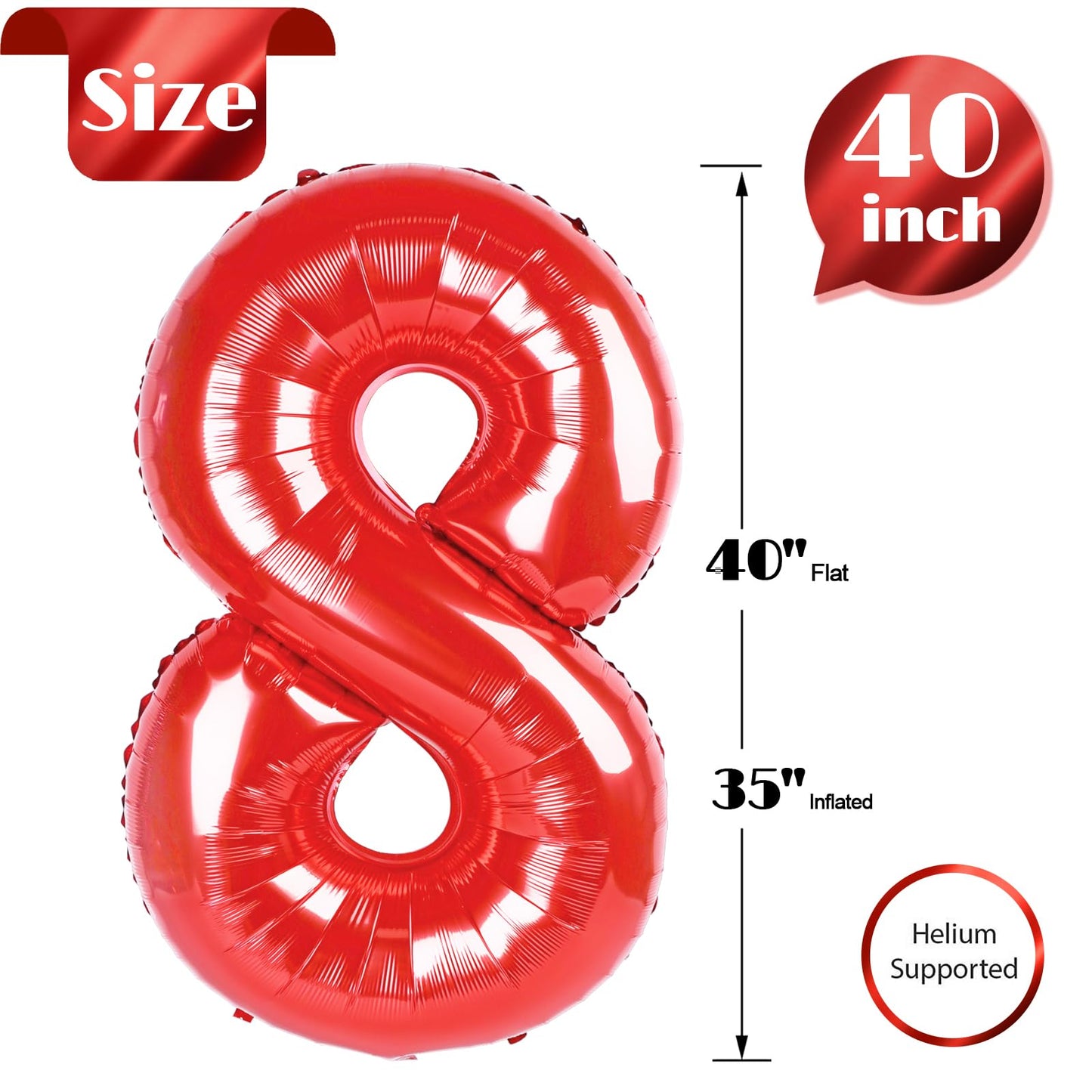 IWERP Red 8 Balloon - 40-Inch Number Balloon for Birthday Parties