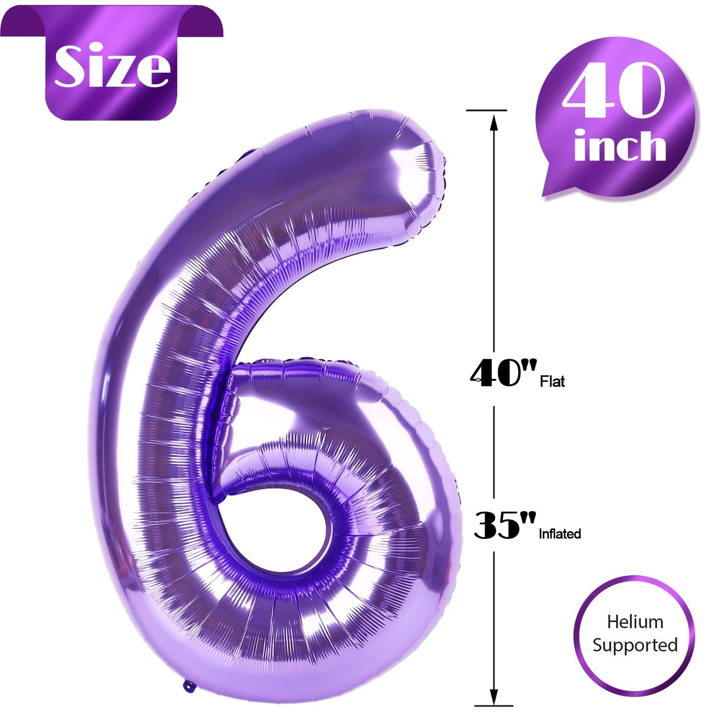 IWERP Purple Number 6 Balloon 40-Inch | 6th Birthday Decorations & Party Supplies