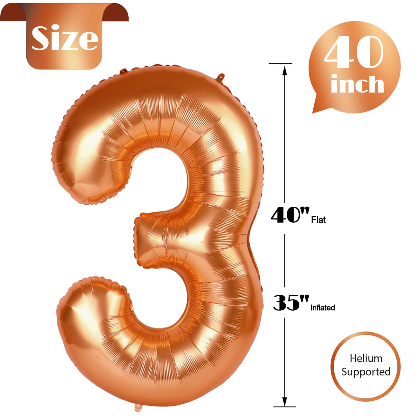 IWERP Orange 3 Balloon 40 Inch — 3rd Birthday Number Foil Balloon
