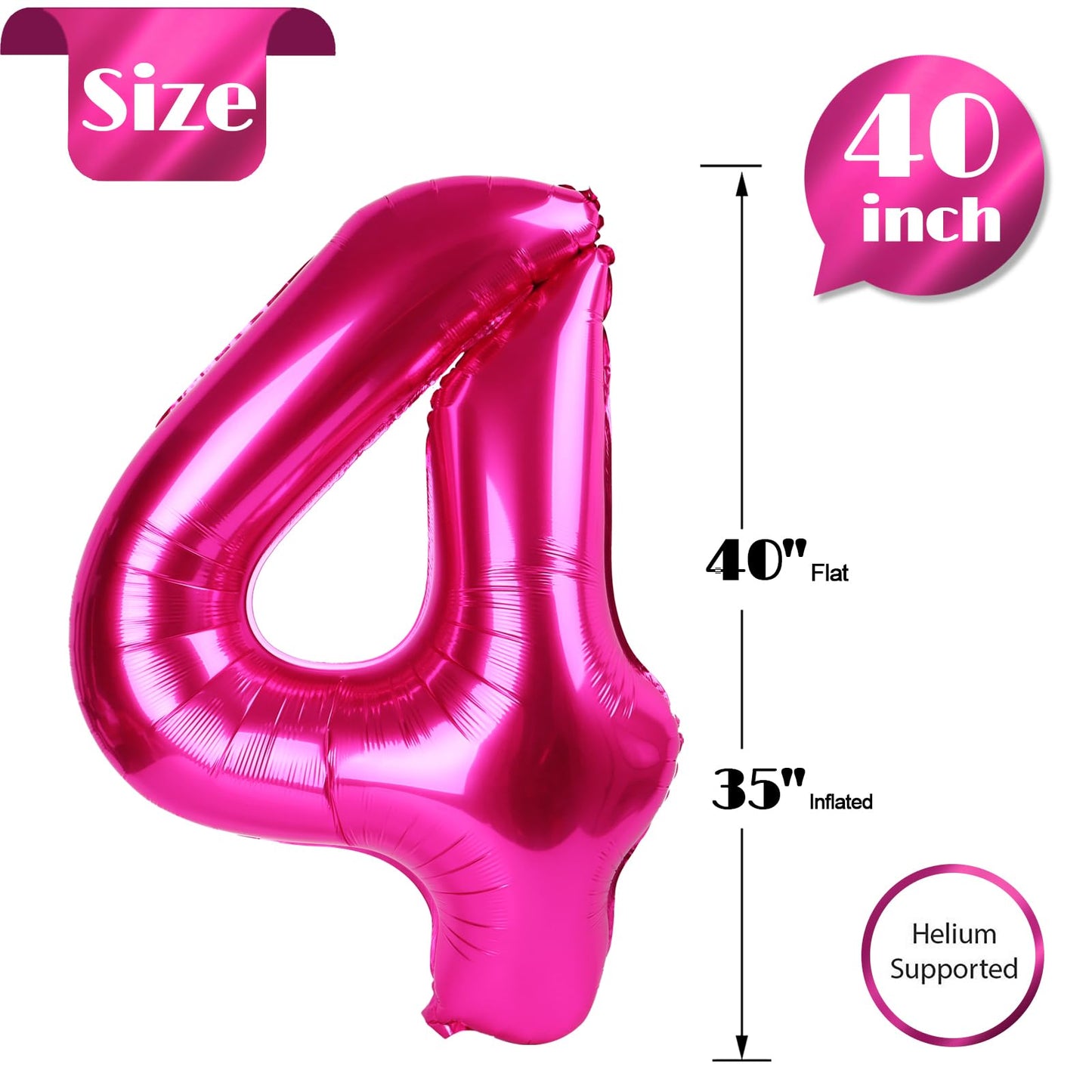 IWERP Hot Pink Number 4 Balloon 40 Inch – Fourth Birthday Decorations