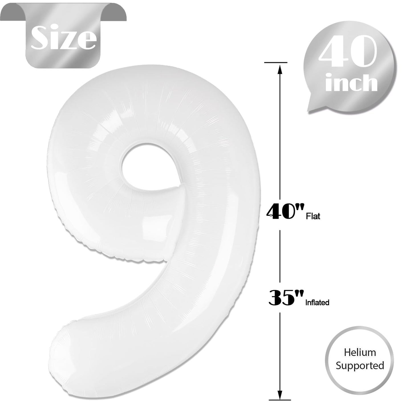 IWERP White Number 9 Balloon 40 Inch – 9th Birthday Decorations
