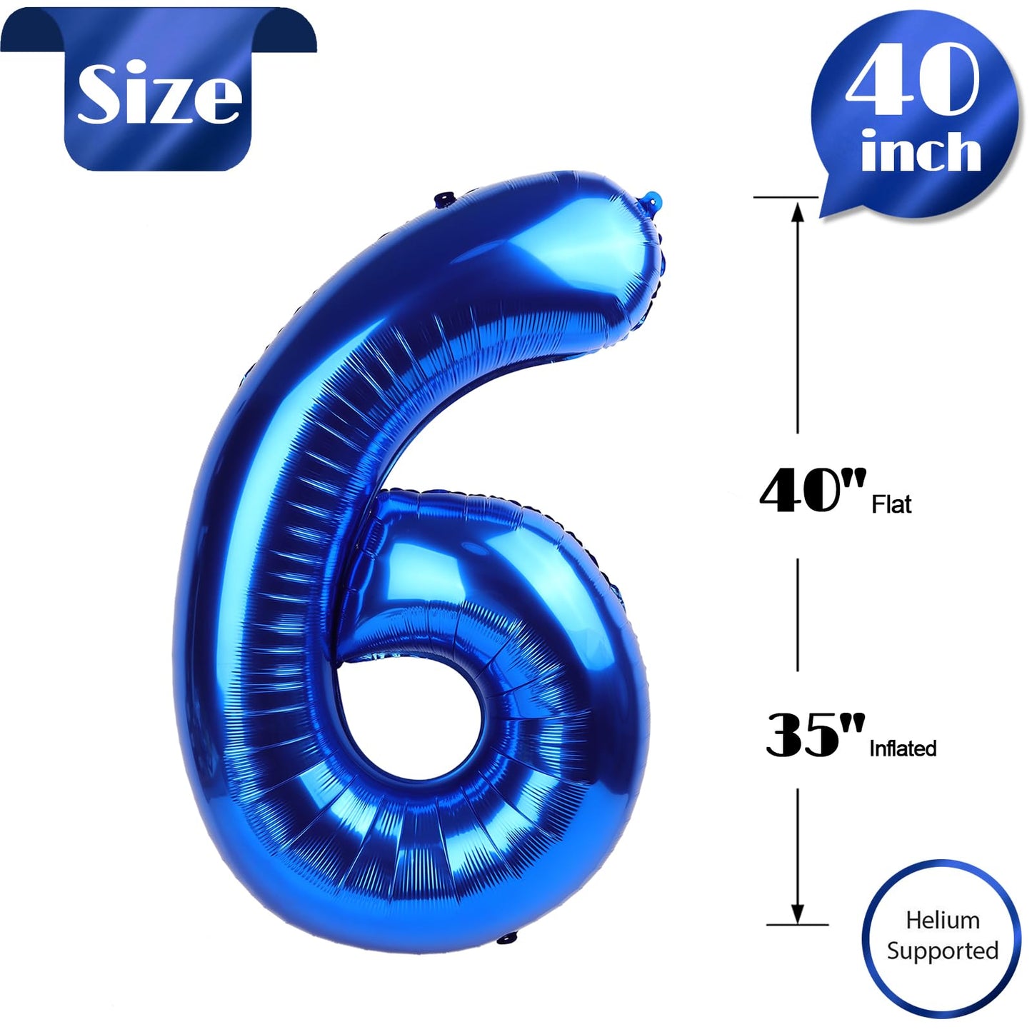 IWERP Navy Blue 6 Balloon — 40-Inch Number Balloon for Birthday Party