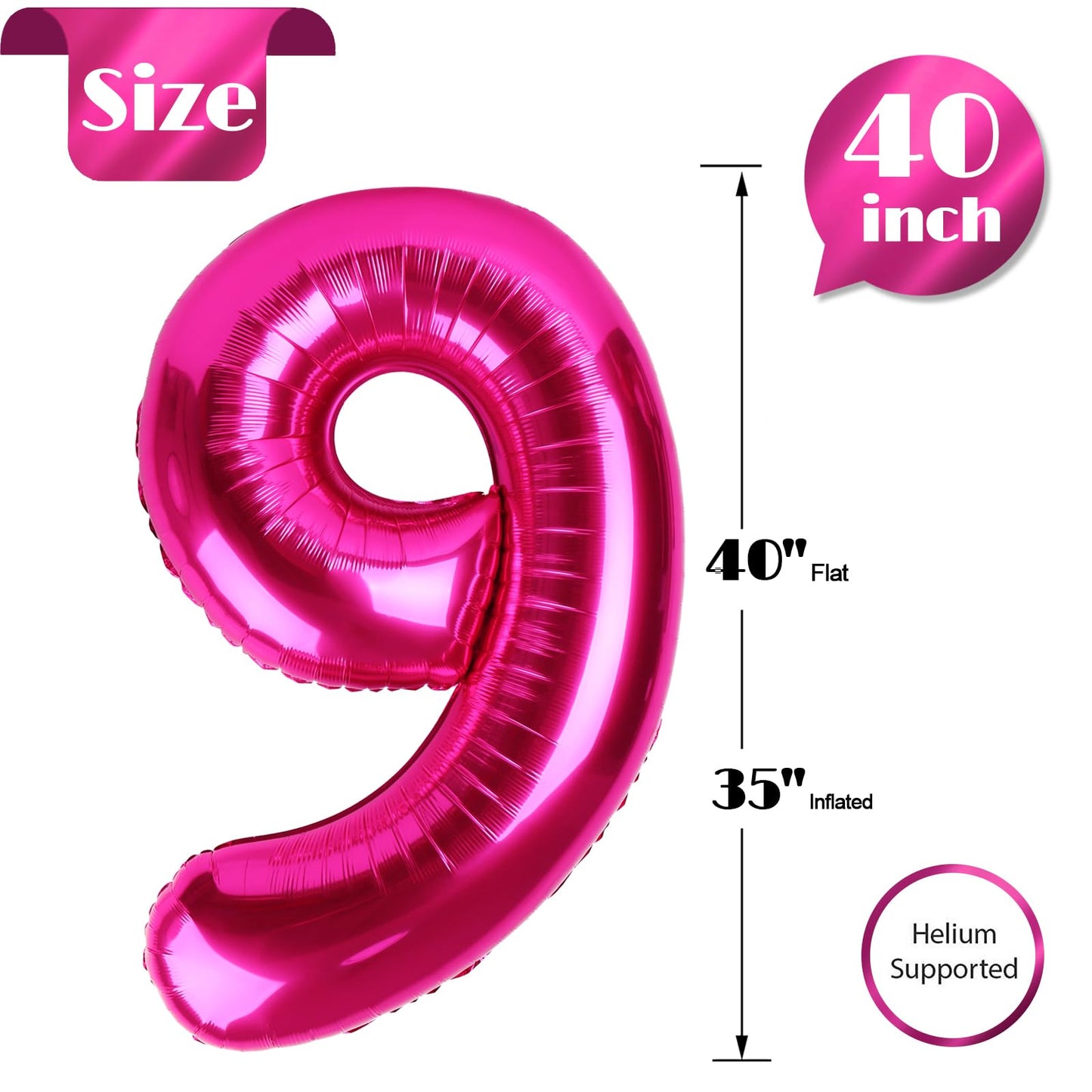 IWERP Hot Pink 9 Balloon – 40 Inch Number Balloon for 9th Birthday Parties