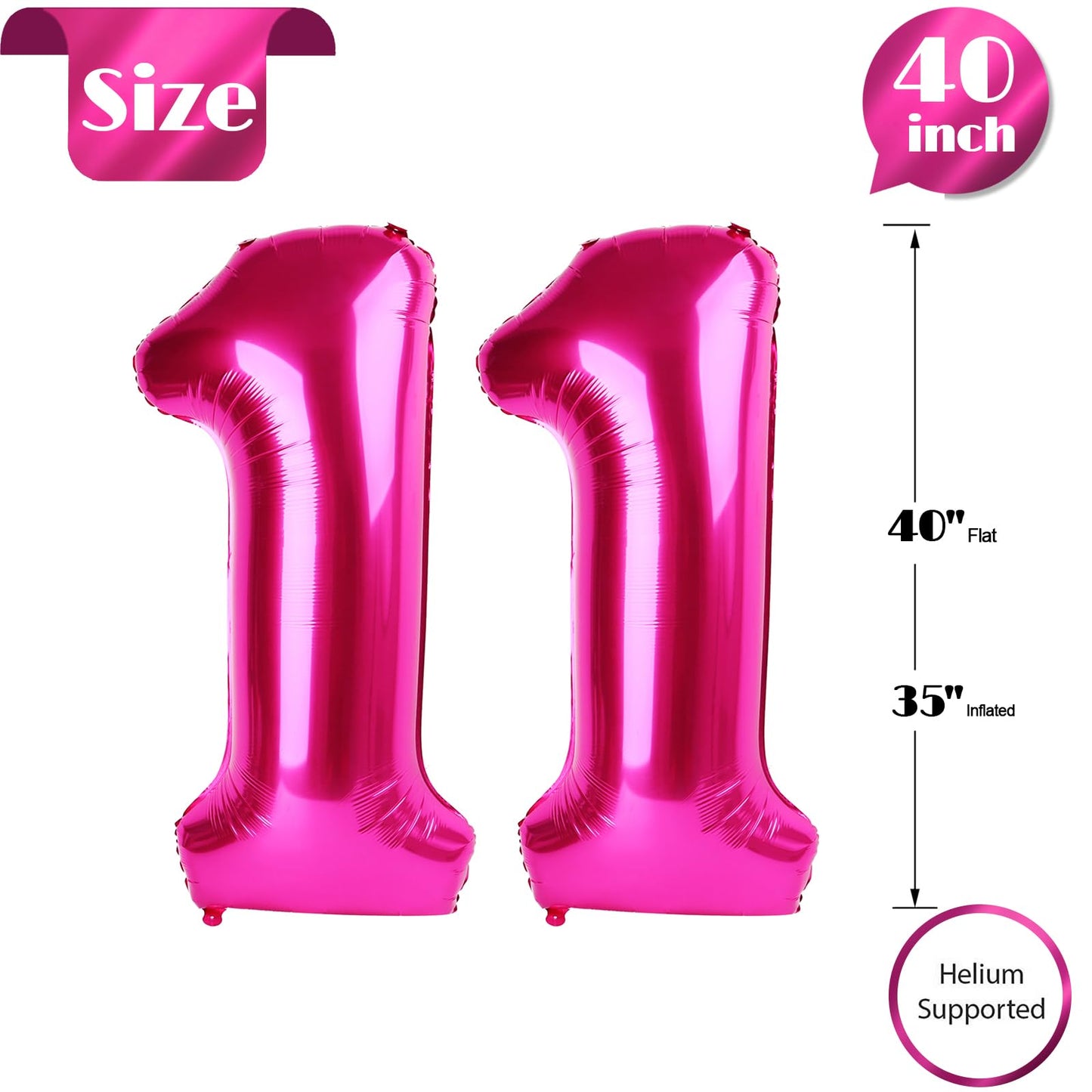 IWERP Hot Pink 40-Inch Number 11 Balloon – 11th Birthday Foil Decoration