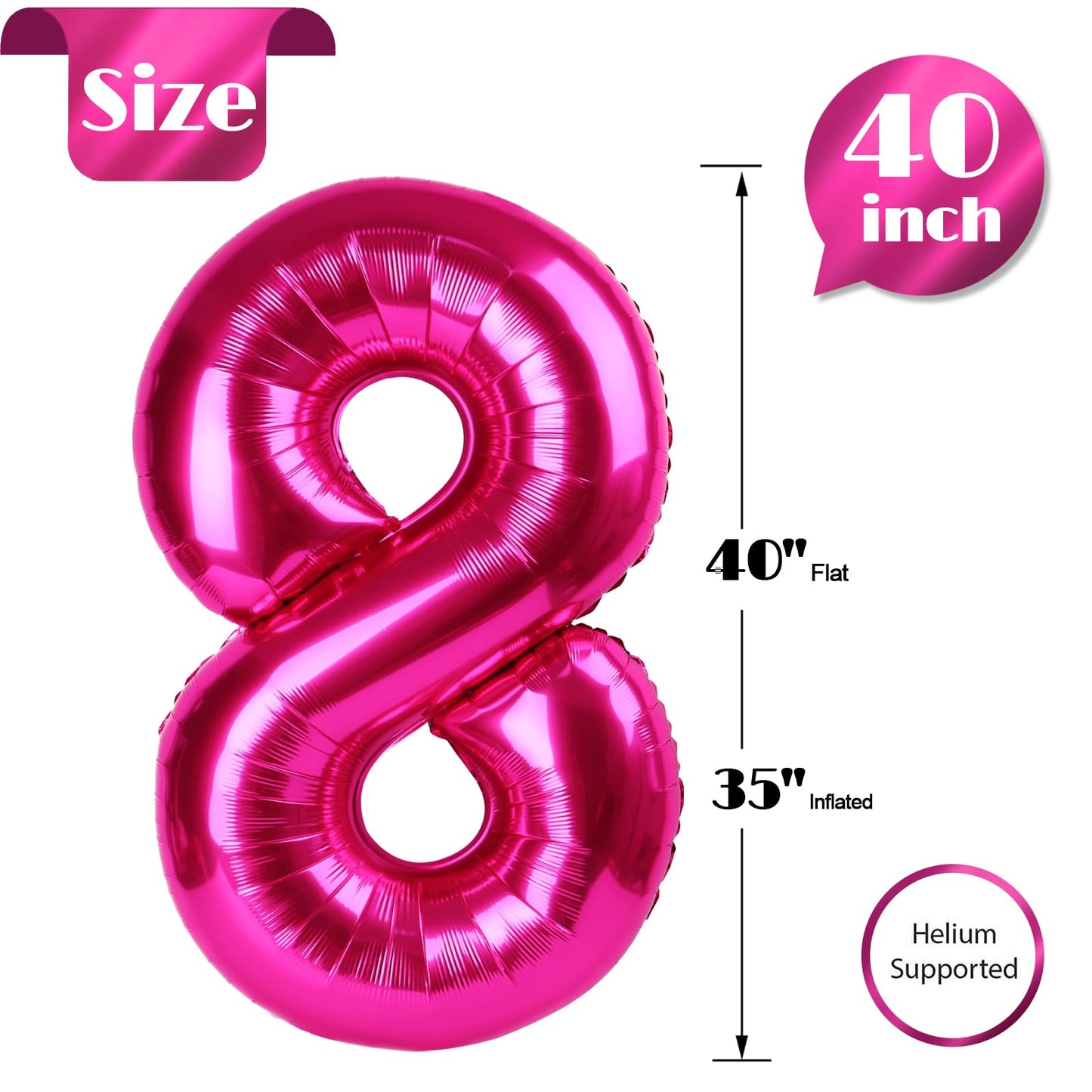 IWERP Hot Pink 40-Inch Number Balloon – 8th Birthday Decorations for Girls