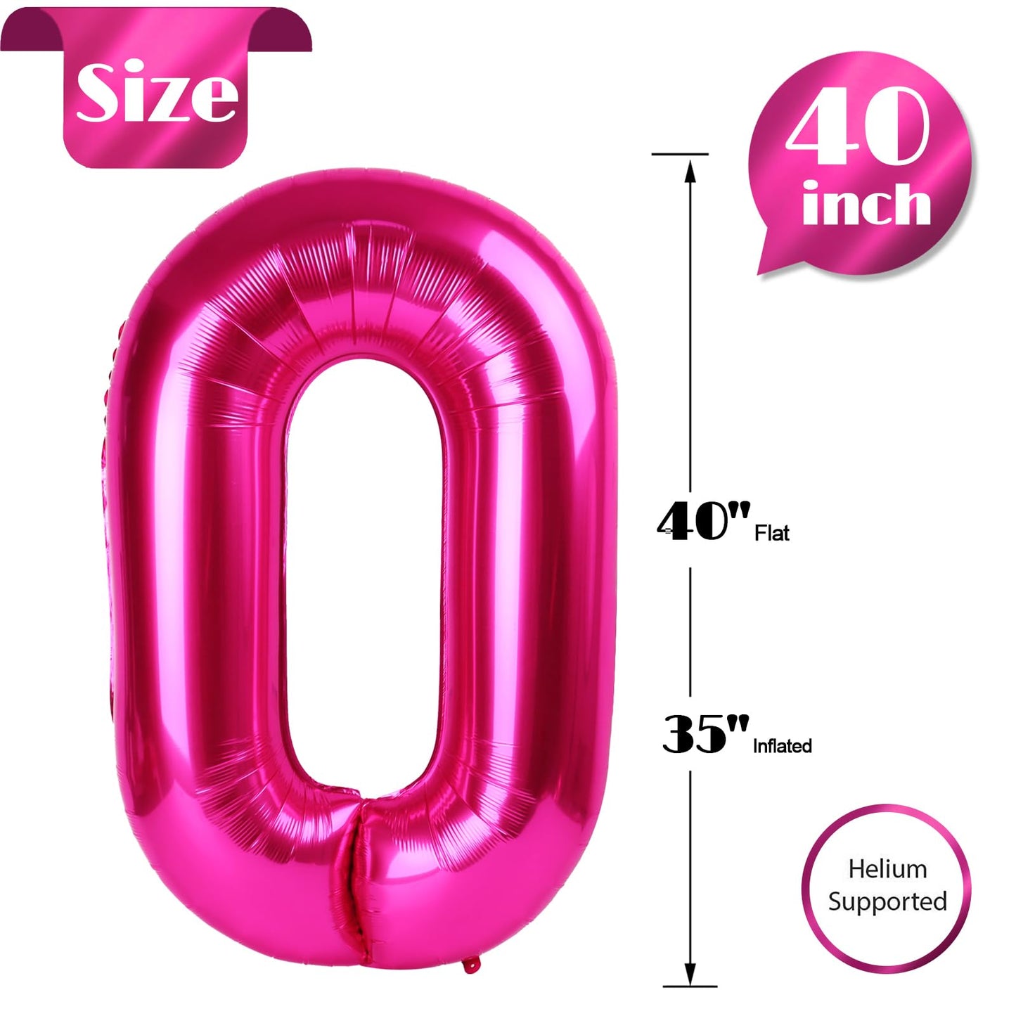 IWERP Hot Pink Number 0 Balloon – 40-Inch Birthday Milestone Decor (10th–60th)