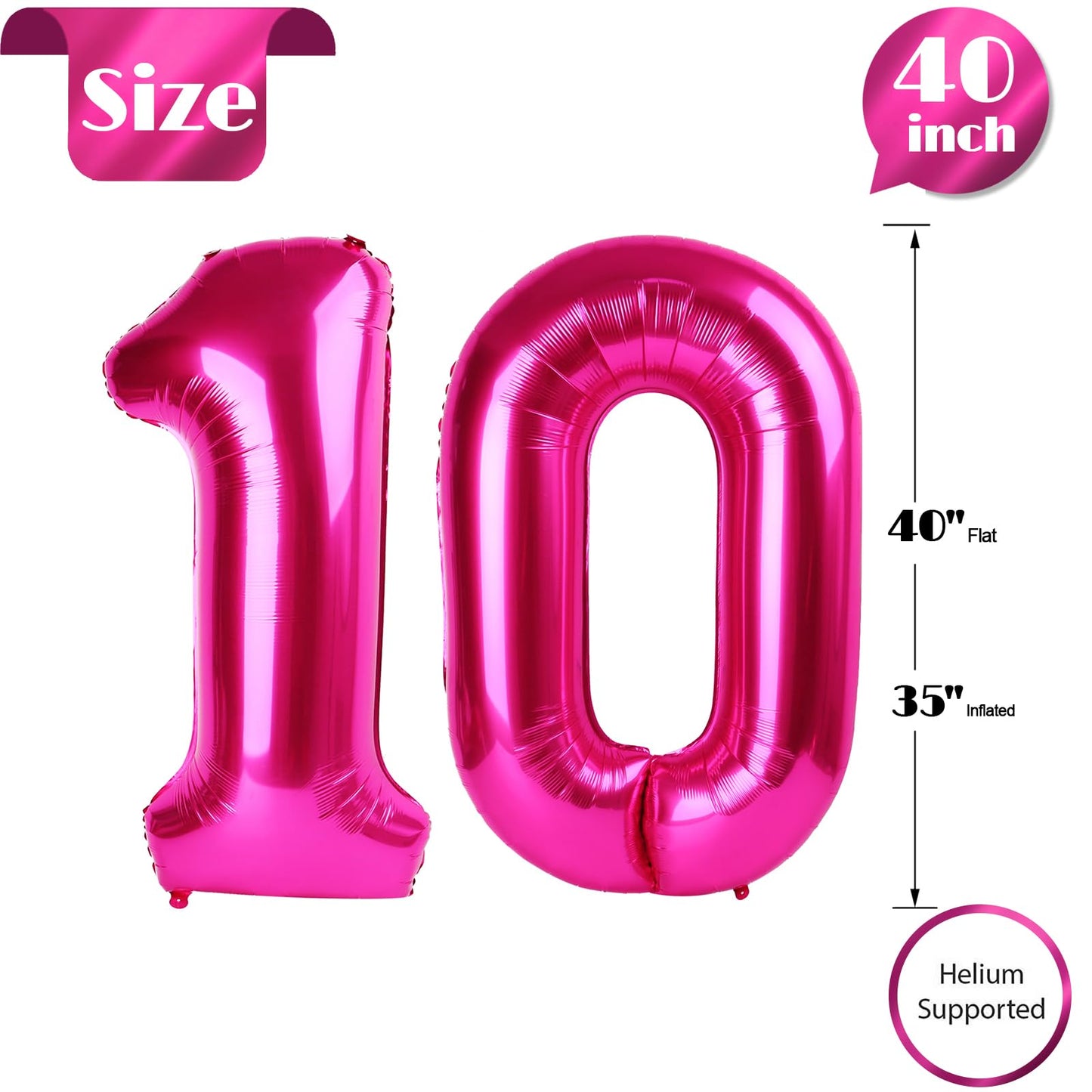 IWERP Hot Pink 40-Inch Number 10 Balloon – 10th Birthday Decorations