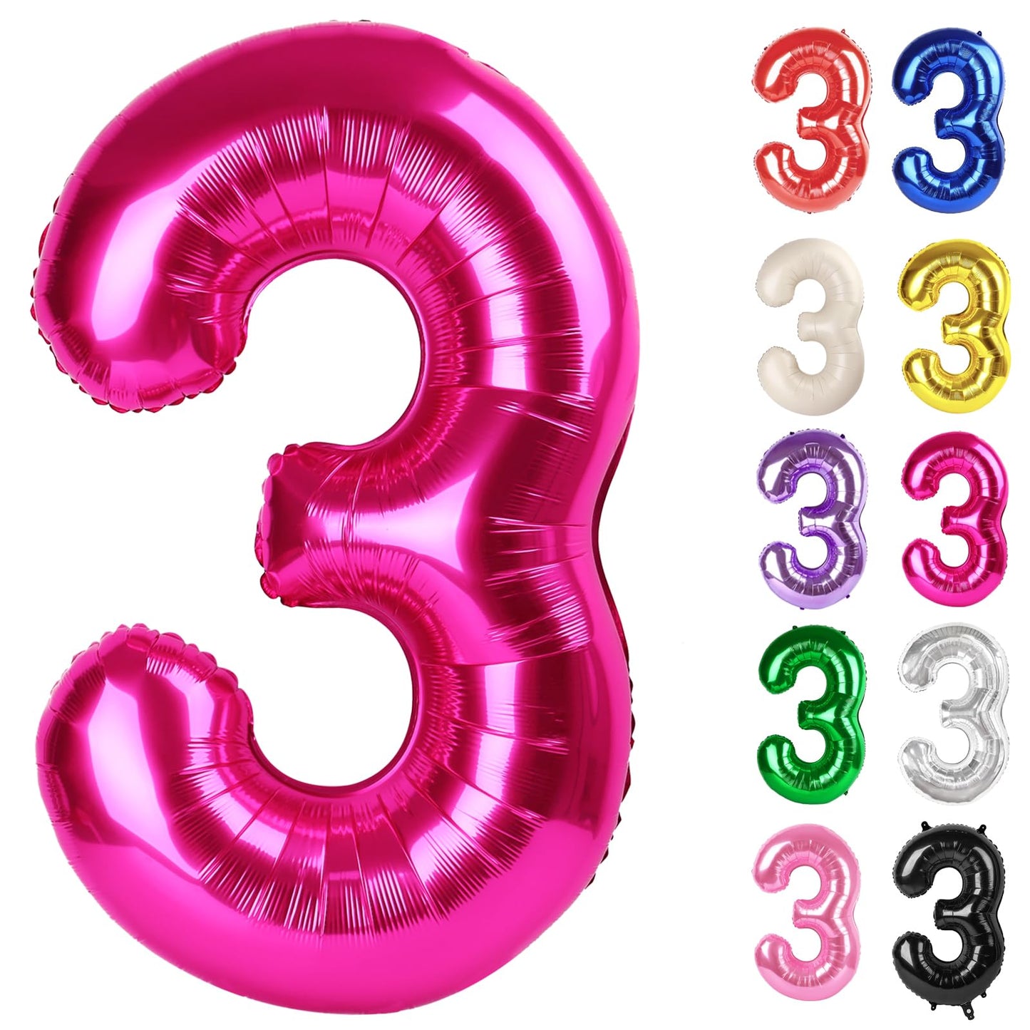 IWERP Hot Pink Number 3 Balloon 40 Inch - 3rd Birthday Decorations