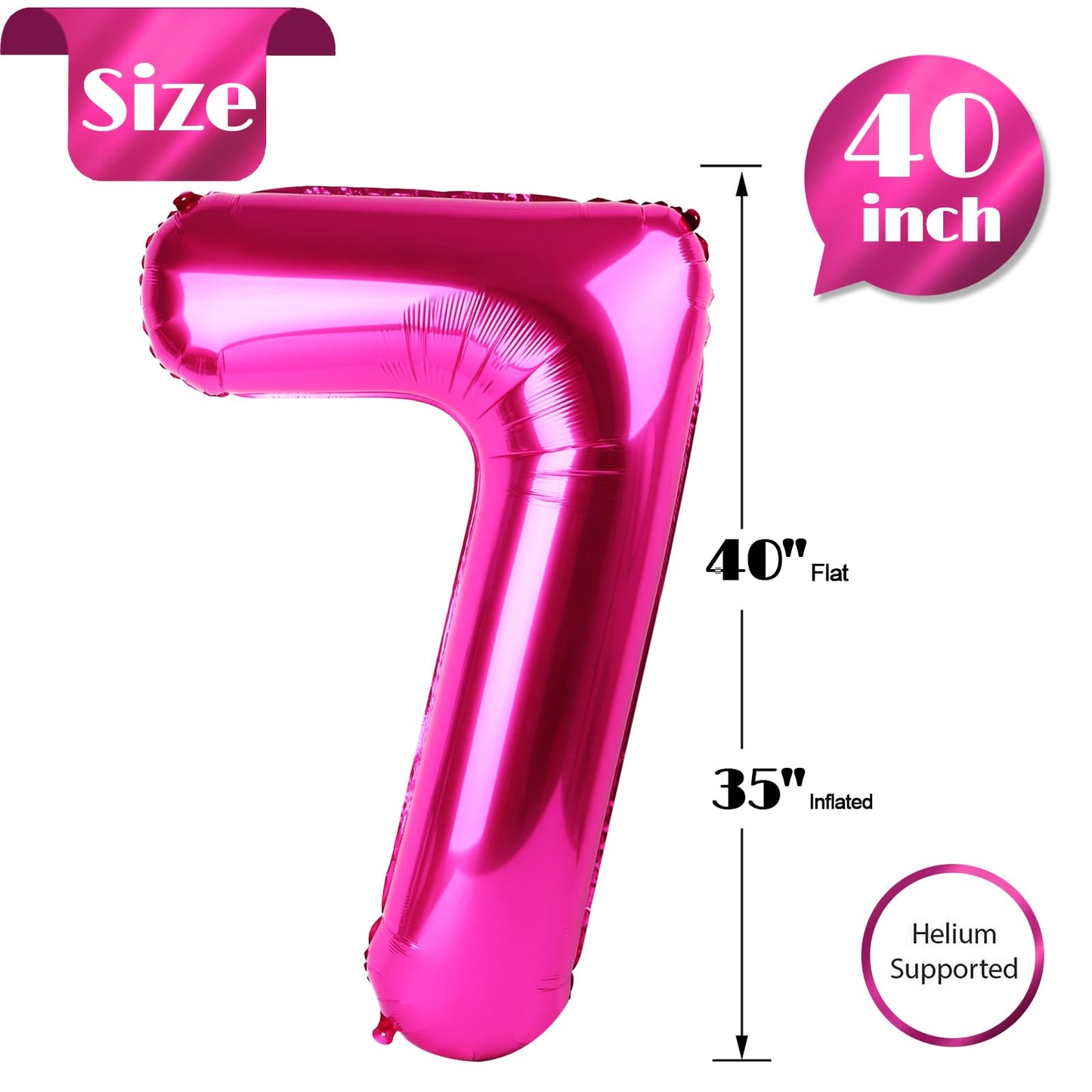 IWERP Hot Pink 40-Inch Number 7 Balloon – 7th Birthday Decorations