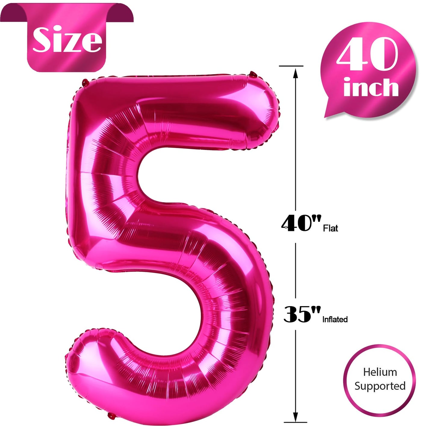IWERP Hot Pink 40-Inch Number Balloon - 5th Birthday Foil Balloon