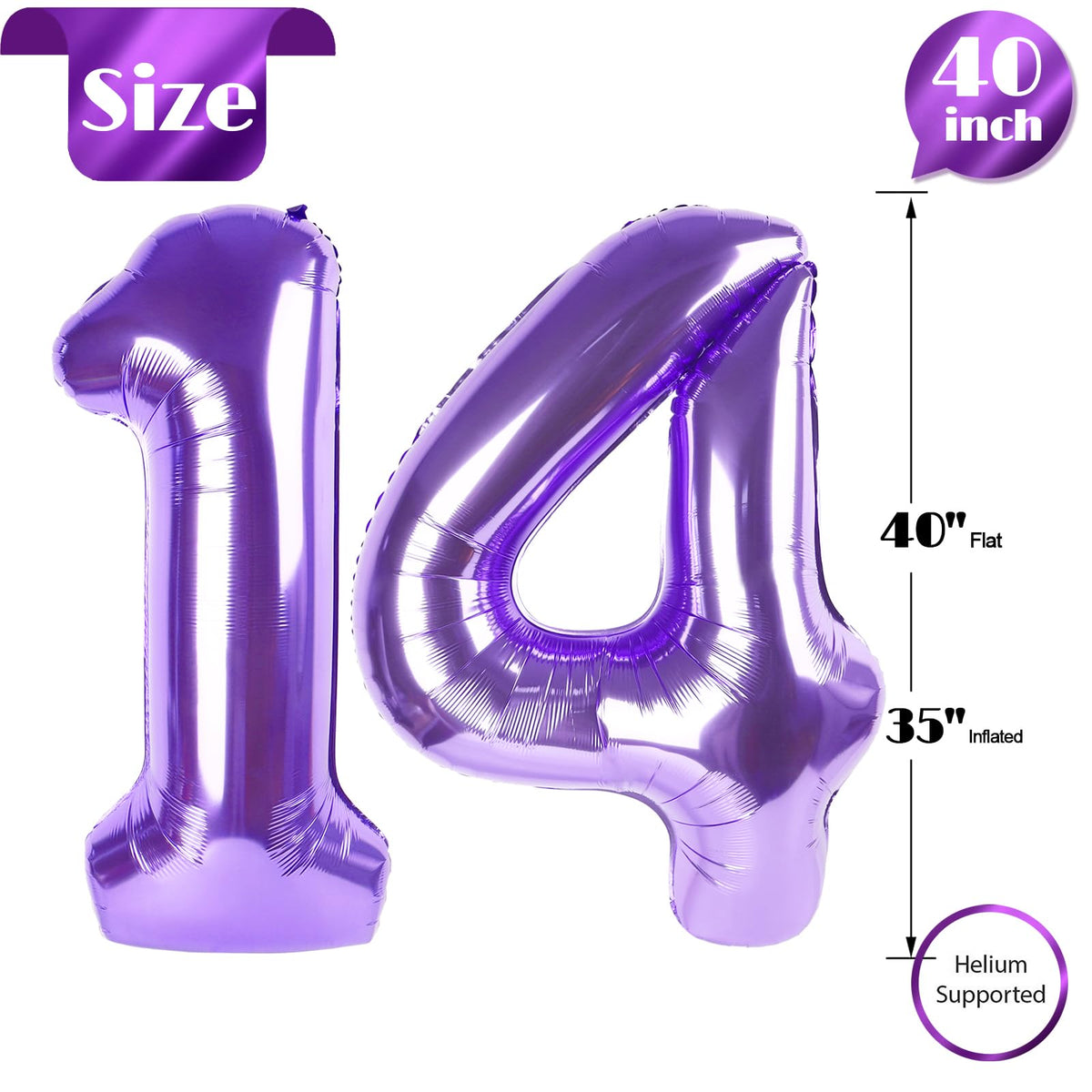 IWERP Purple Number 14 Balloon 40 Inch – 14th Birthday Party Decoration
