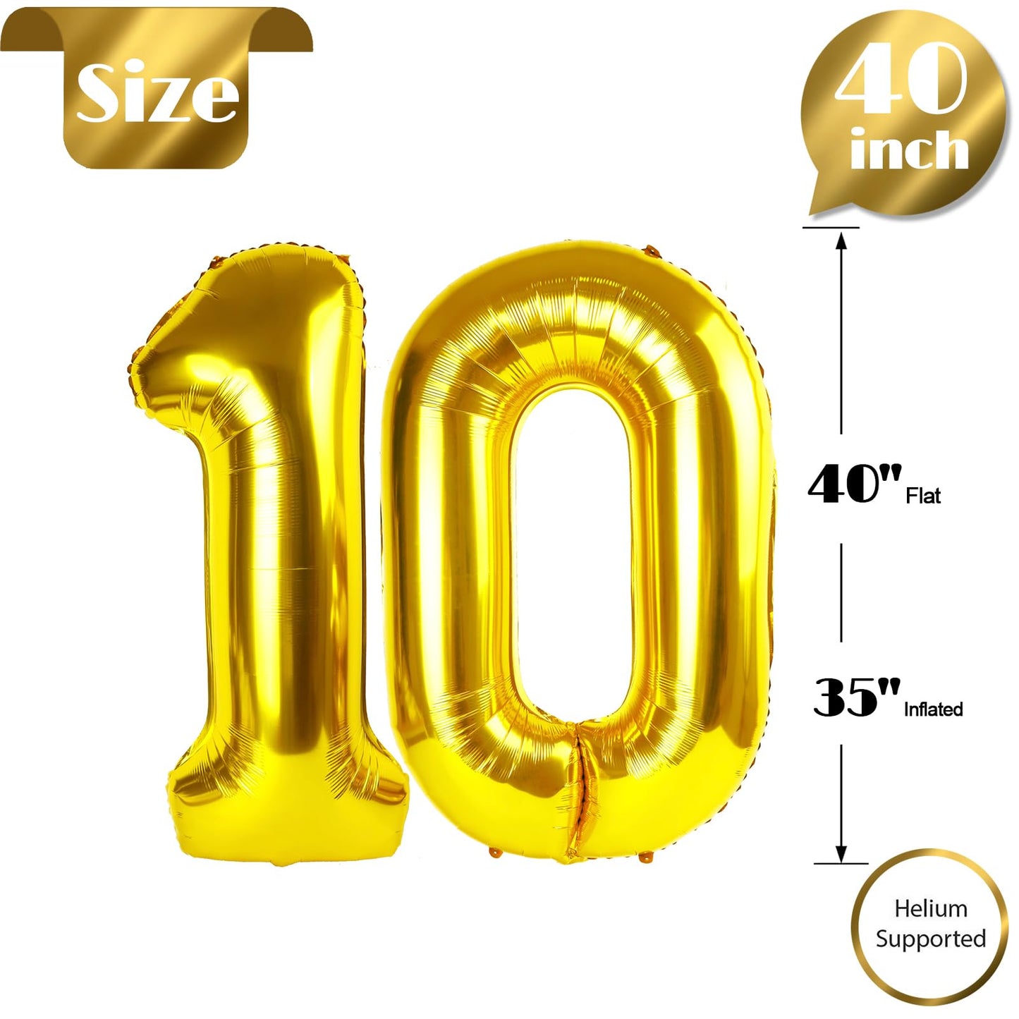 IWERP Gold 40-Inch 10th Birthday Balloon – Gold Number 10 for Milestones and Decor