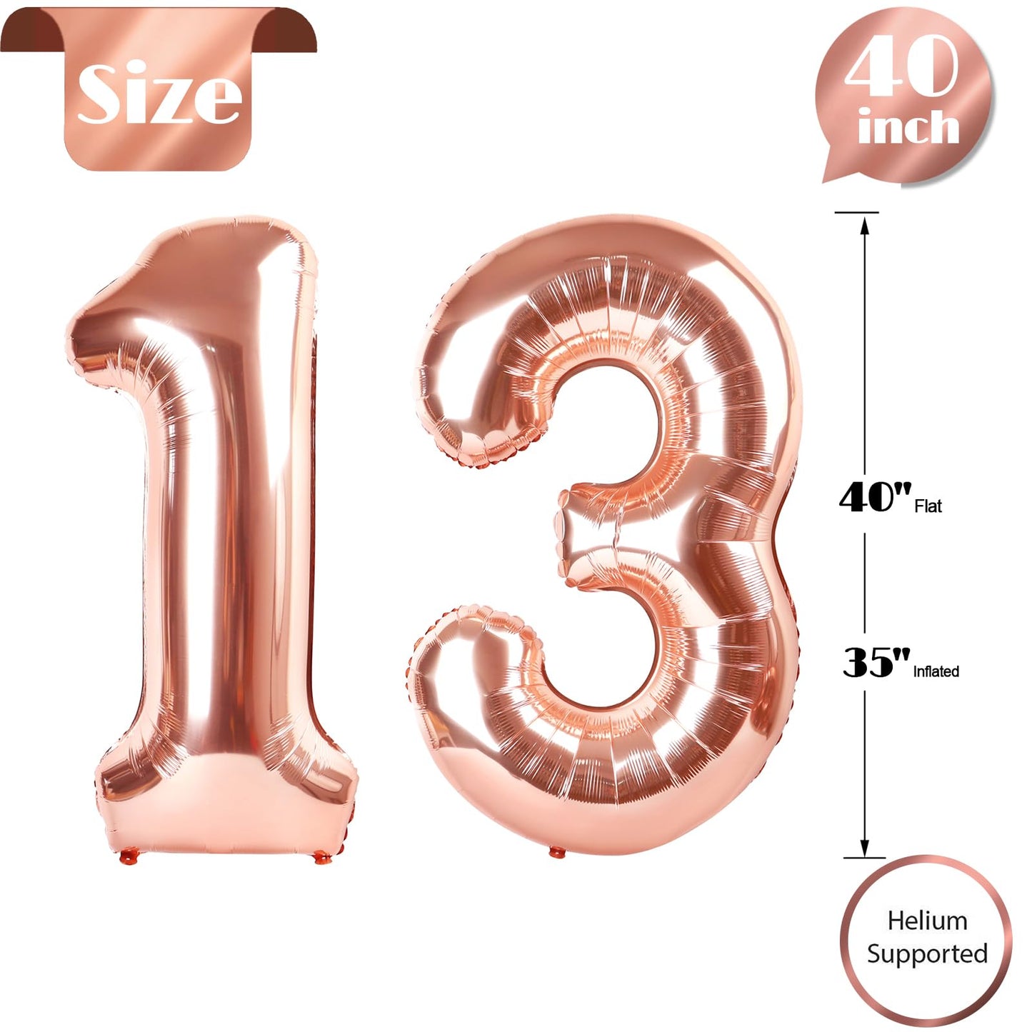 IWERP Rose Gold 13th Balloon Number — 40-Inch Birthday Decor