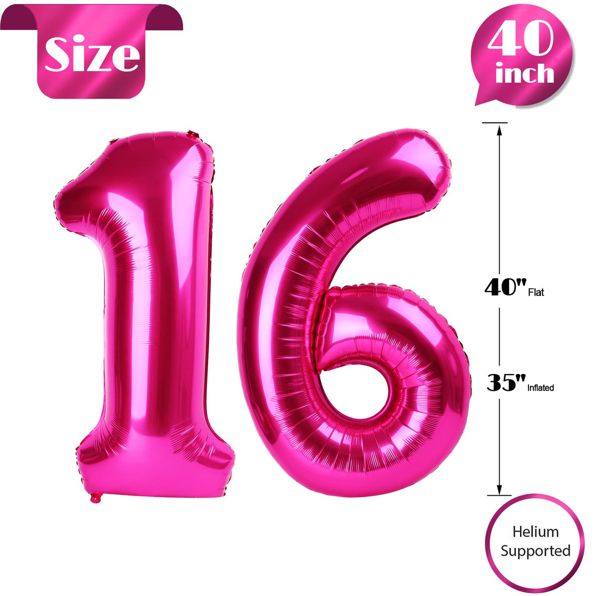 IWERP 16th Birthday Balloon - Hot Pink 40-Inch Number Balloon