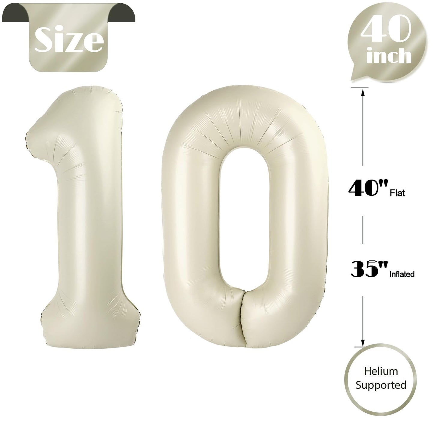 IWERP 10 Balloon Number – Cream 40-Inch Birthday & Anniversary Decor