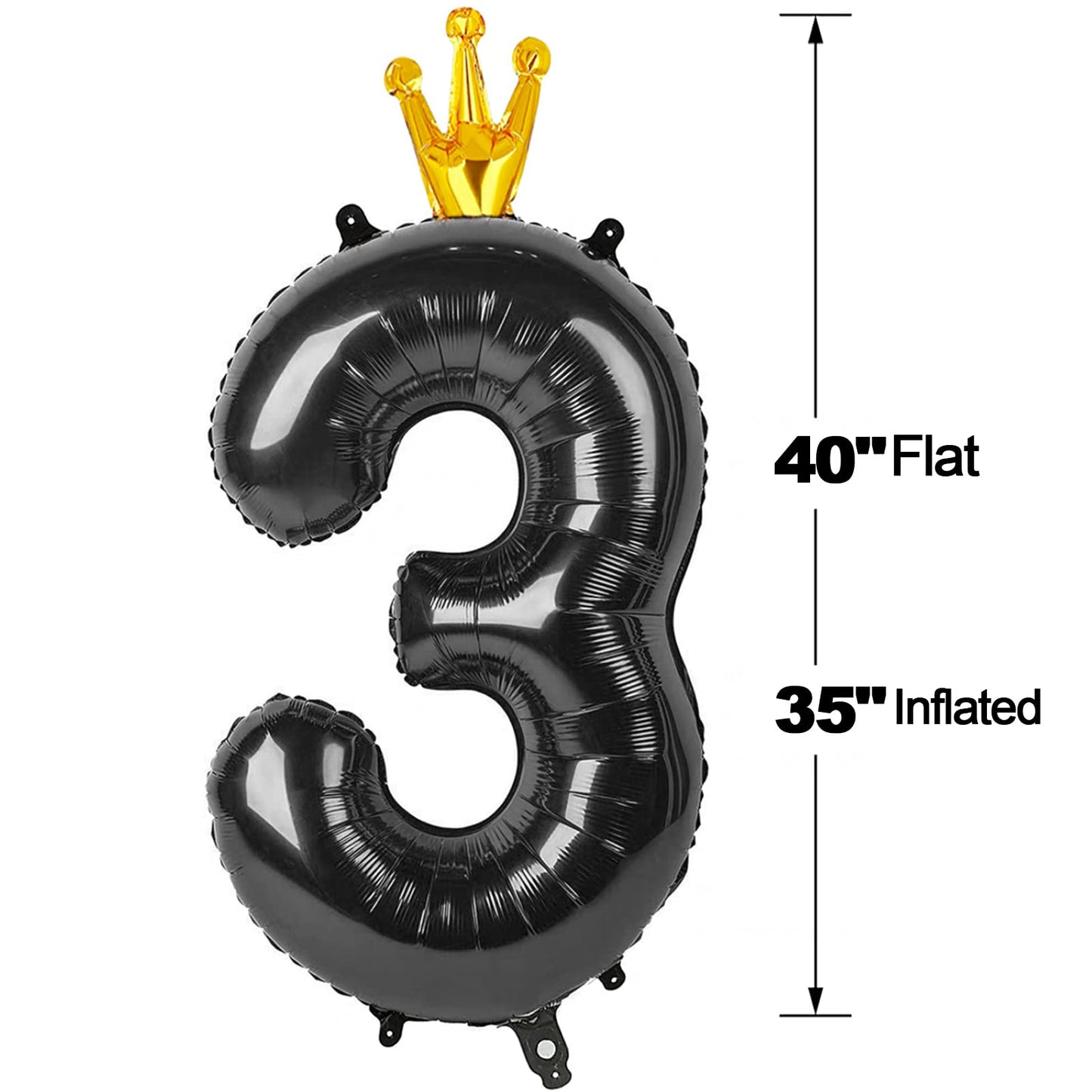 IWERP Black 40-Inch Number Balloon 3 - 3rd Birthday Party Decor | Helium or Air Ready