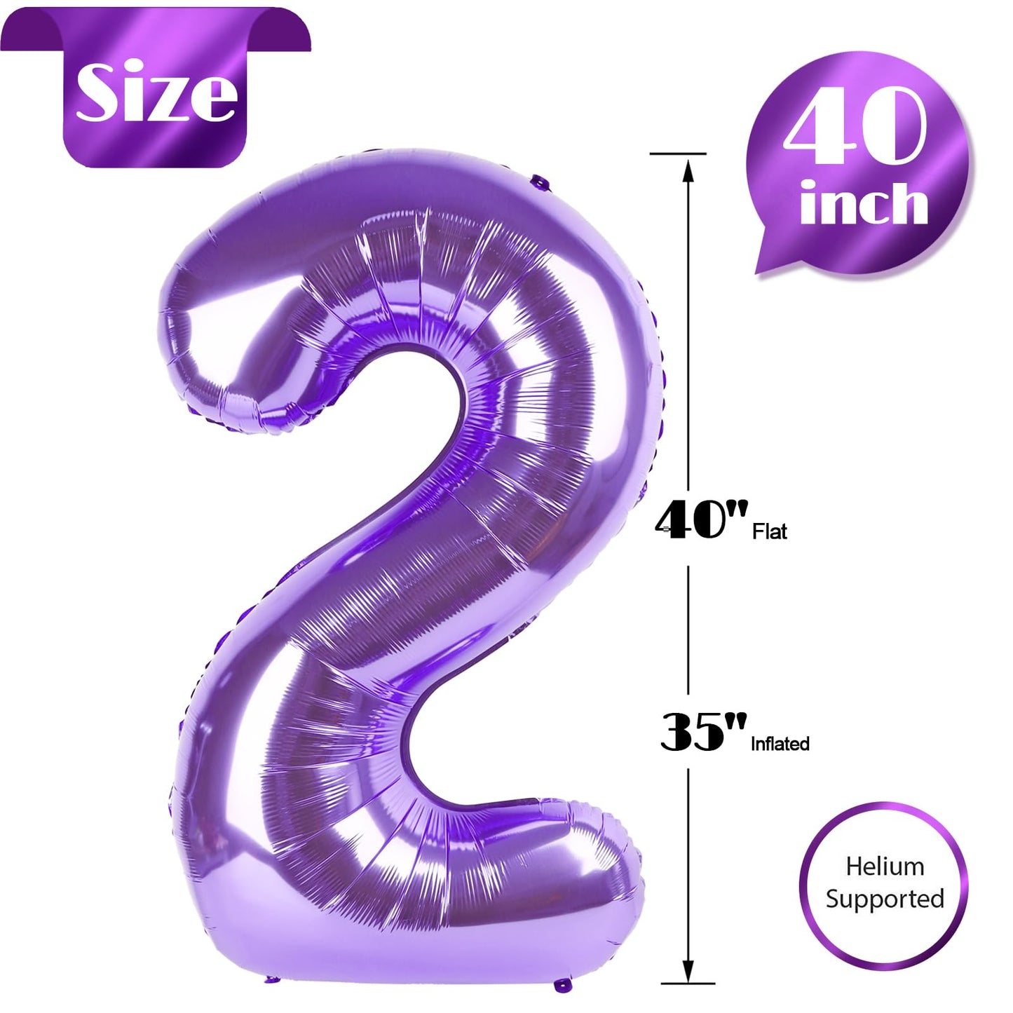 IWERP Purple 2 Balloon – 40-Inch Number Balloon for 2nd Birthday Celebrations