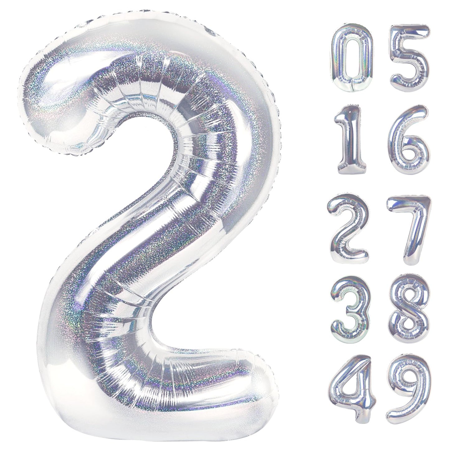 IWERP Laser Silver 2 Balloon – 40-Inch Number Balloon for 2nd Birthday Decor