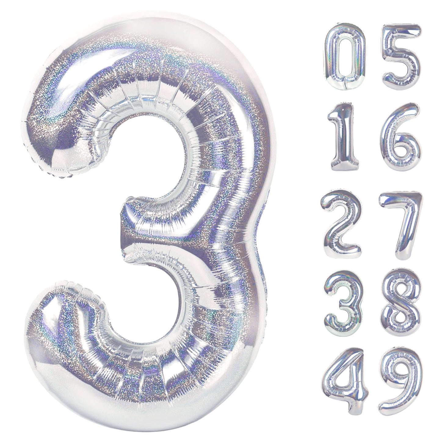 Laser Silver 3 Balloon - 40 Inch Number Balloon for 3rd Birthday | IWERP