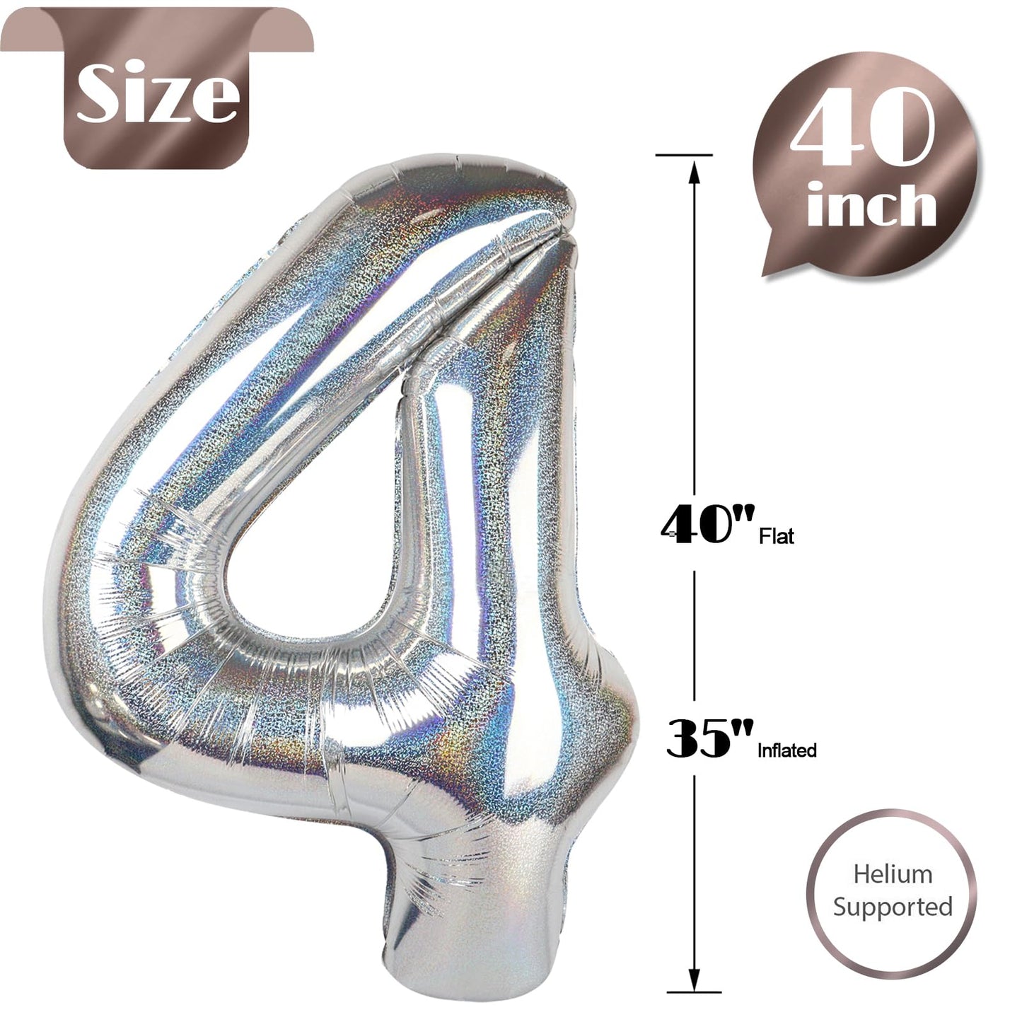 IWERP Laser Silver 4 Balloon – 40-Inch Number Balloon for 4th Birthday Party Decor