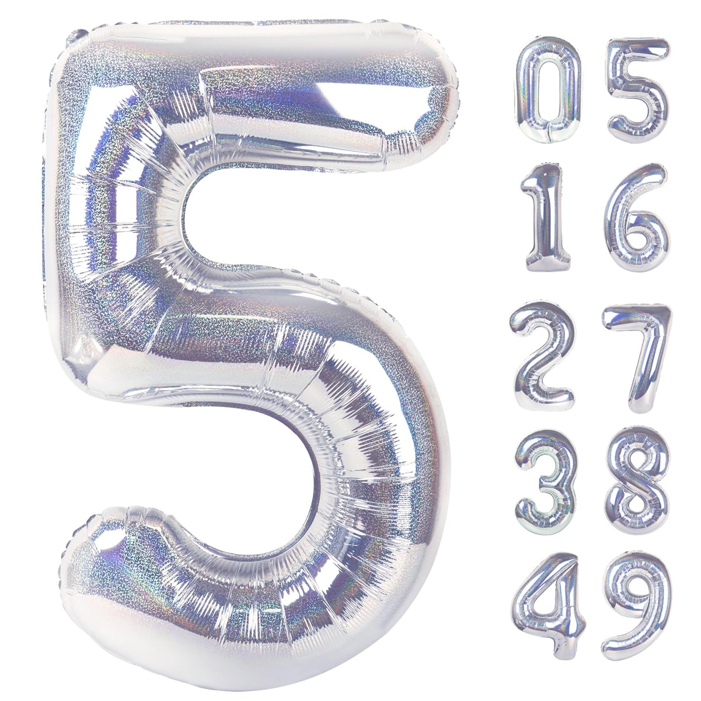 IWERP Laser Silver 5 Balloon – 40-inch 5th Birthday Number Balloons