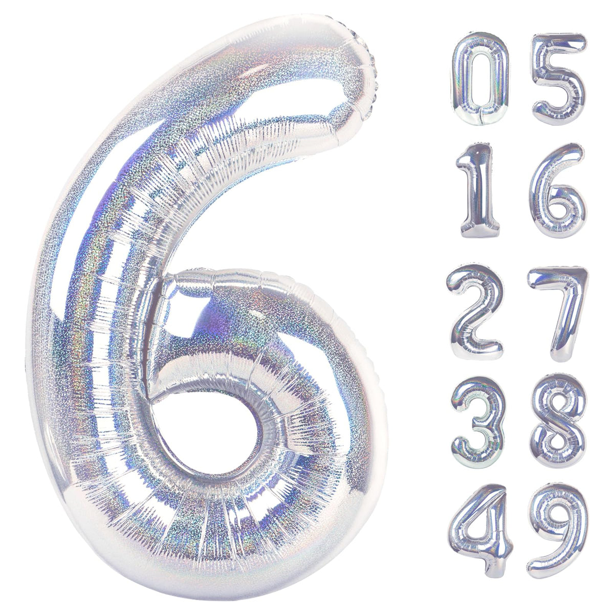 IWERP Laser Silver 6 Balloon - 40-Inch 6th Birthday Number Balloon for Elegant Party Decor