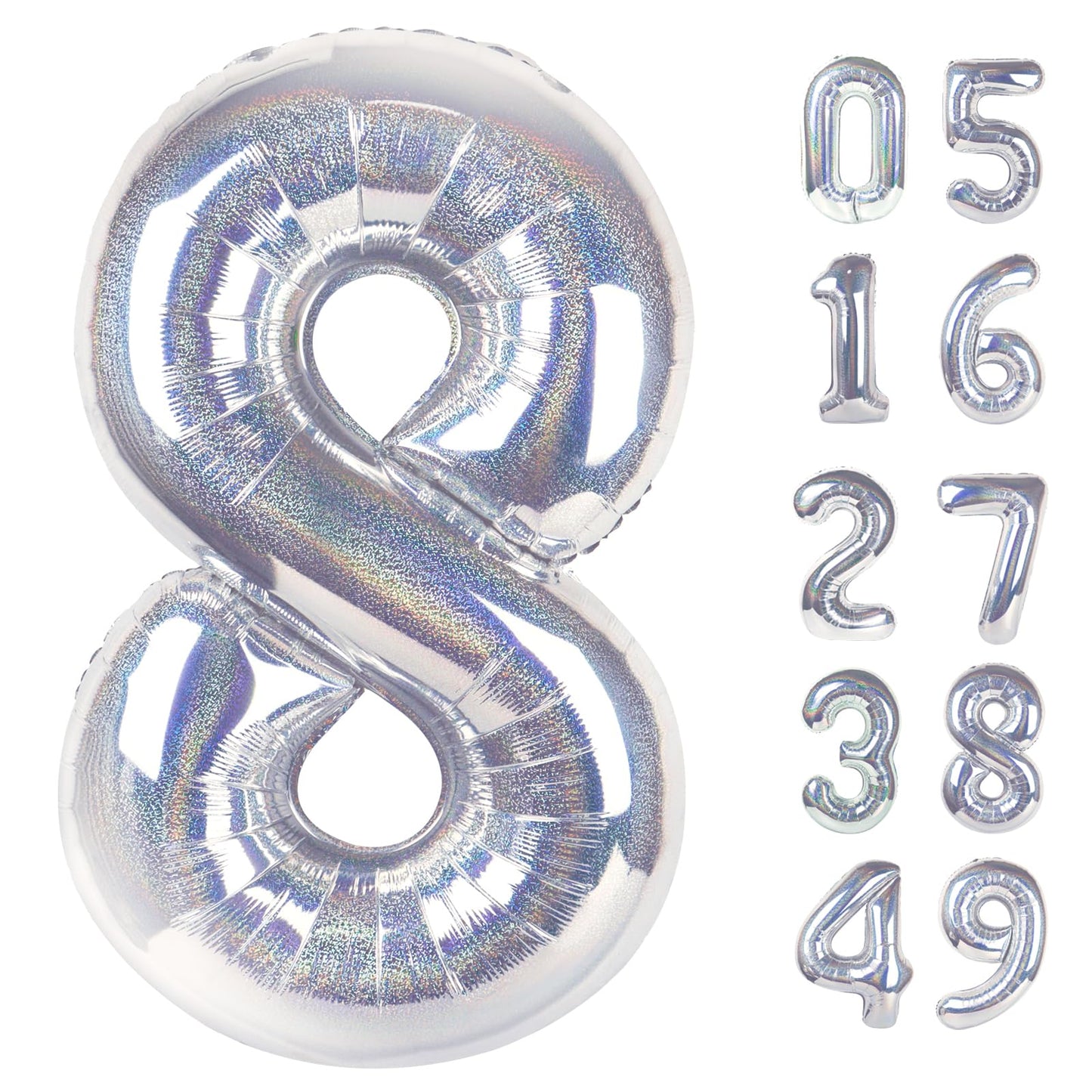 IWERP Laser Silver 8 Balloon – 40-Inch 8th Birthday Number Balloon