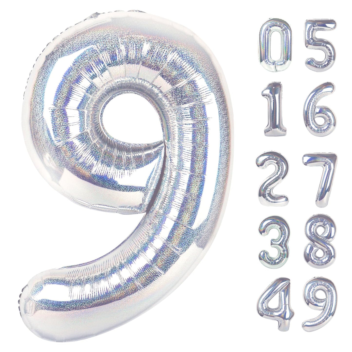 IWERP Laser Silver 9 Balloon - 40-Inch Giant Number for 9th Birthday