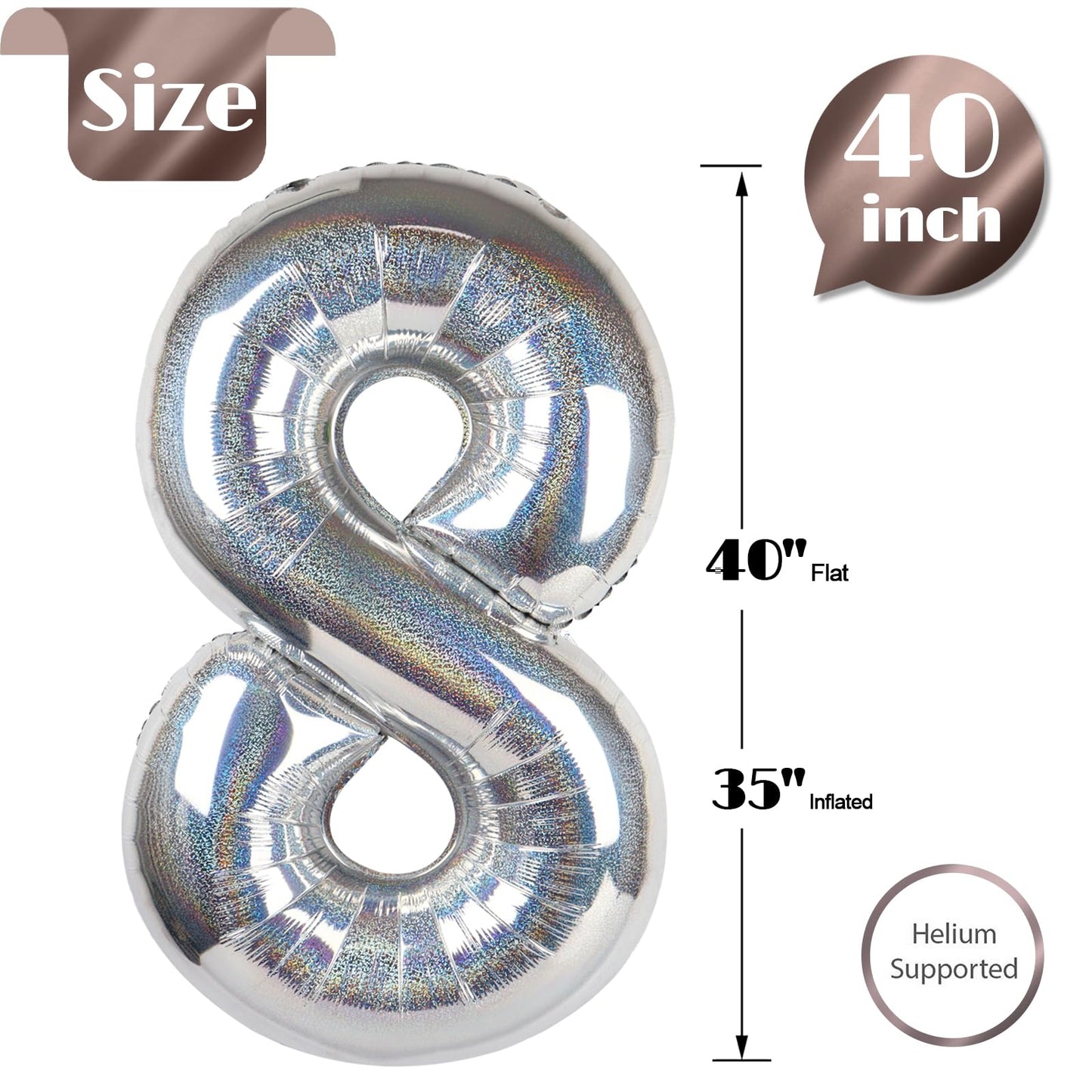 IWERP Laser Silver 8 Balloon – 40-Inch 8th Birthday Number Balloon