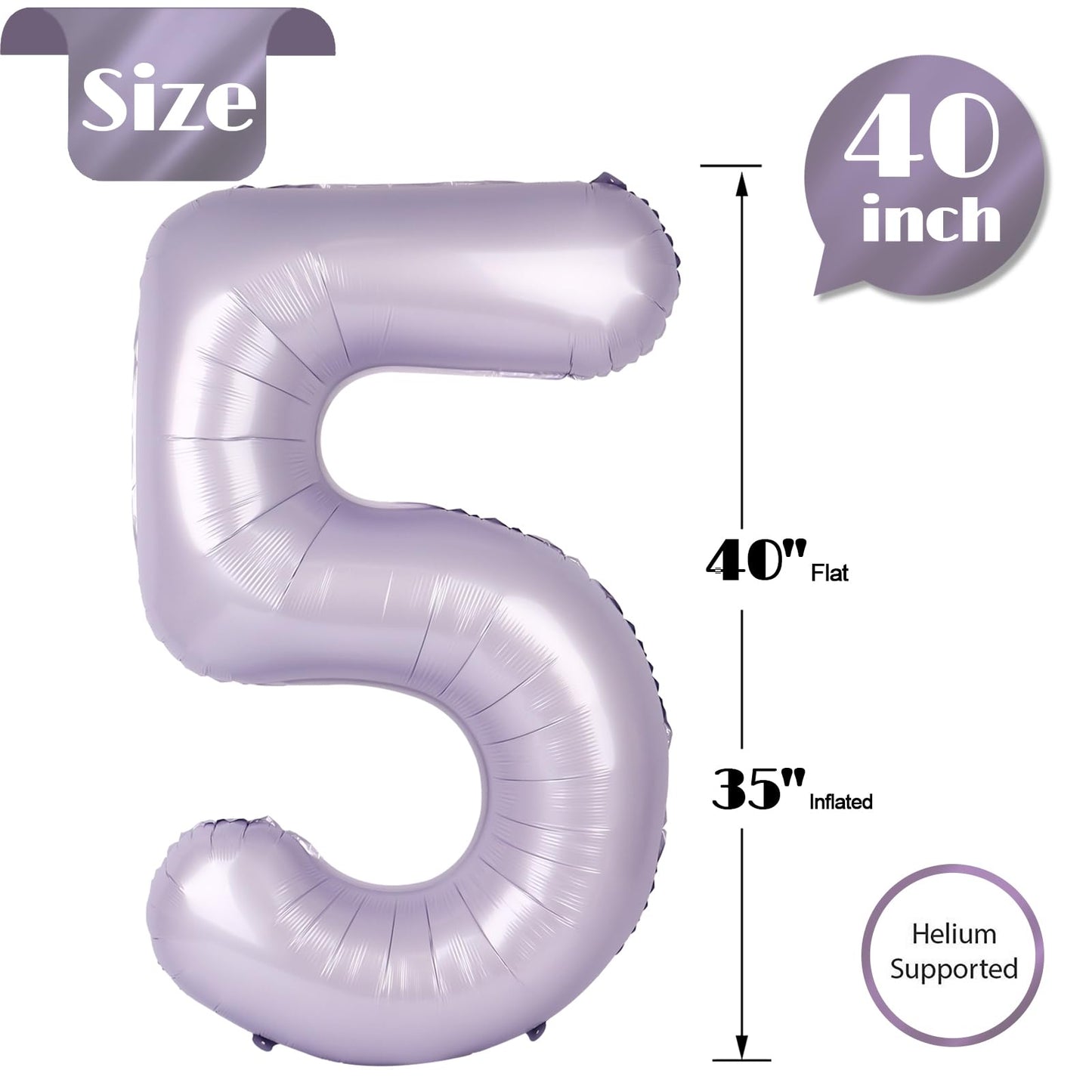 IWERP Lilac Number 5 Balloon 40 Inch – Lavender 5 Balloon for 5th Birthday