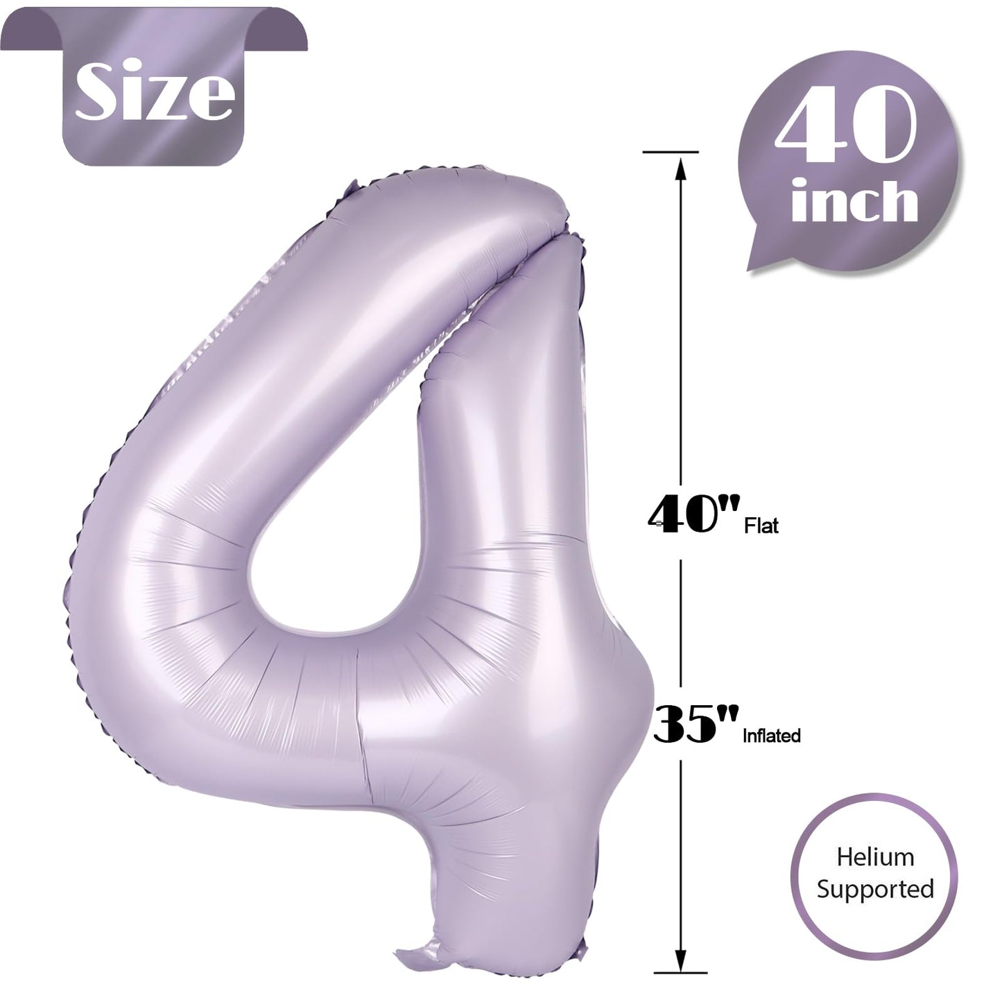 IWERP Lilac Number 4 Balloon 40 Inch – Lavender Fourth Birthday Decorations
