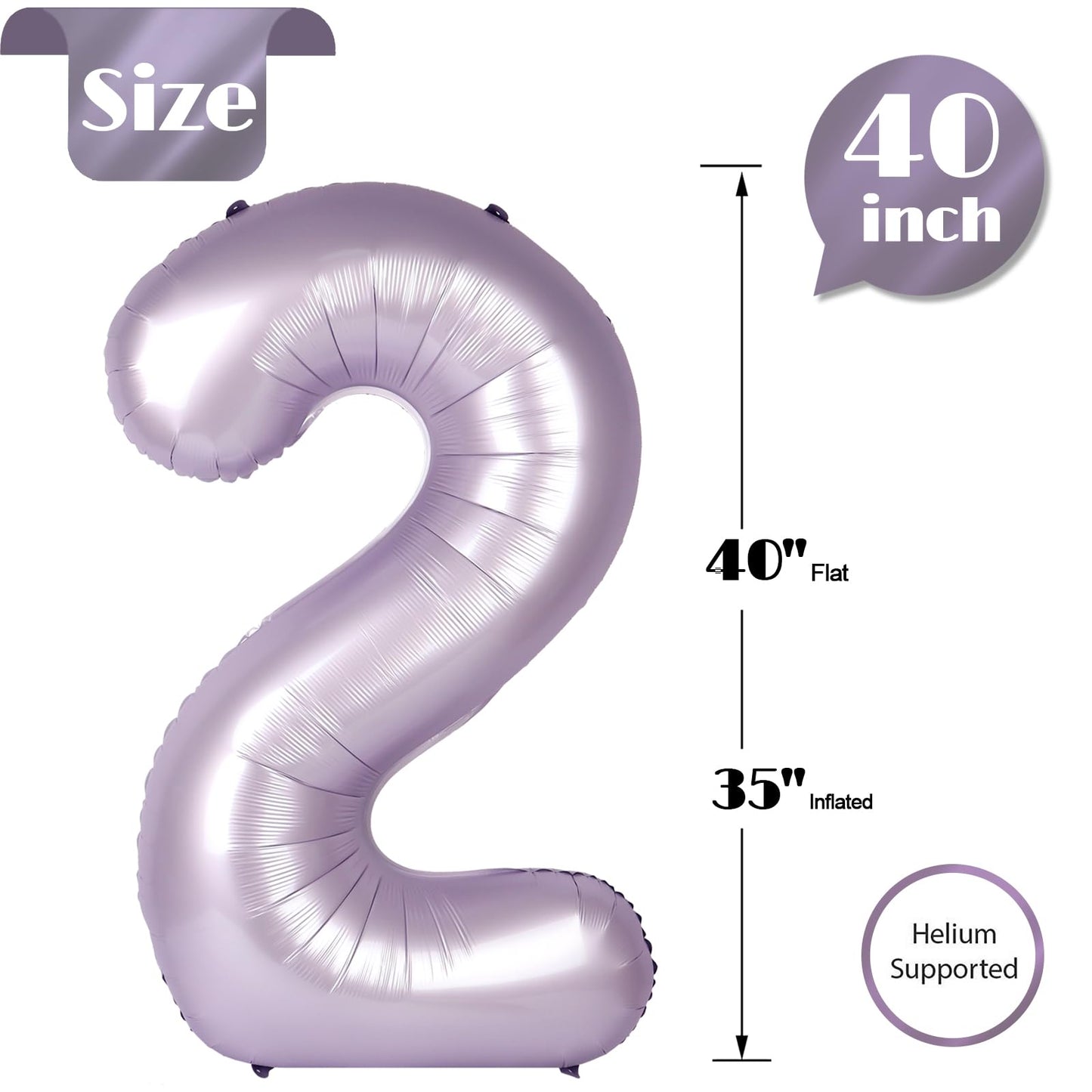 IWERP Lilac Number 2 Balloon 40-Inch | Lavender 2 Balloon for 2nd Birthday