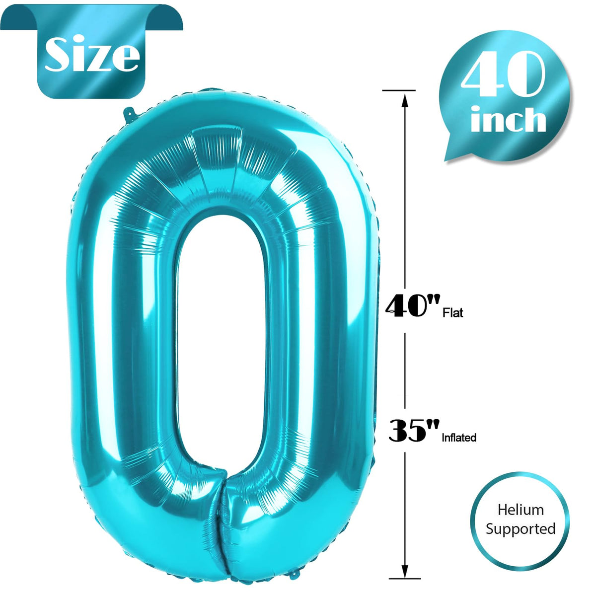 IWERP Light Blue 40-Inch Number 0 Balloon – Birthday Party Decorations for 10th-60th Milestones