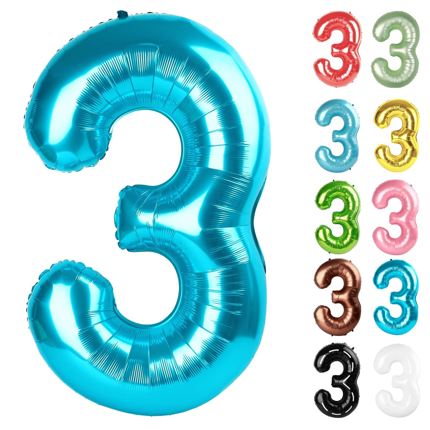 IWERP Light Blue 40-Inch Number 3 Balloon – 3rd Birthday Decorations & Party Supplies