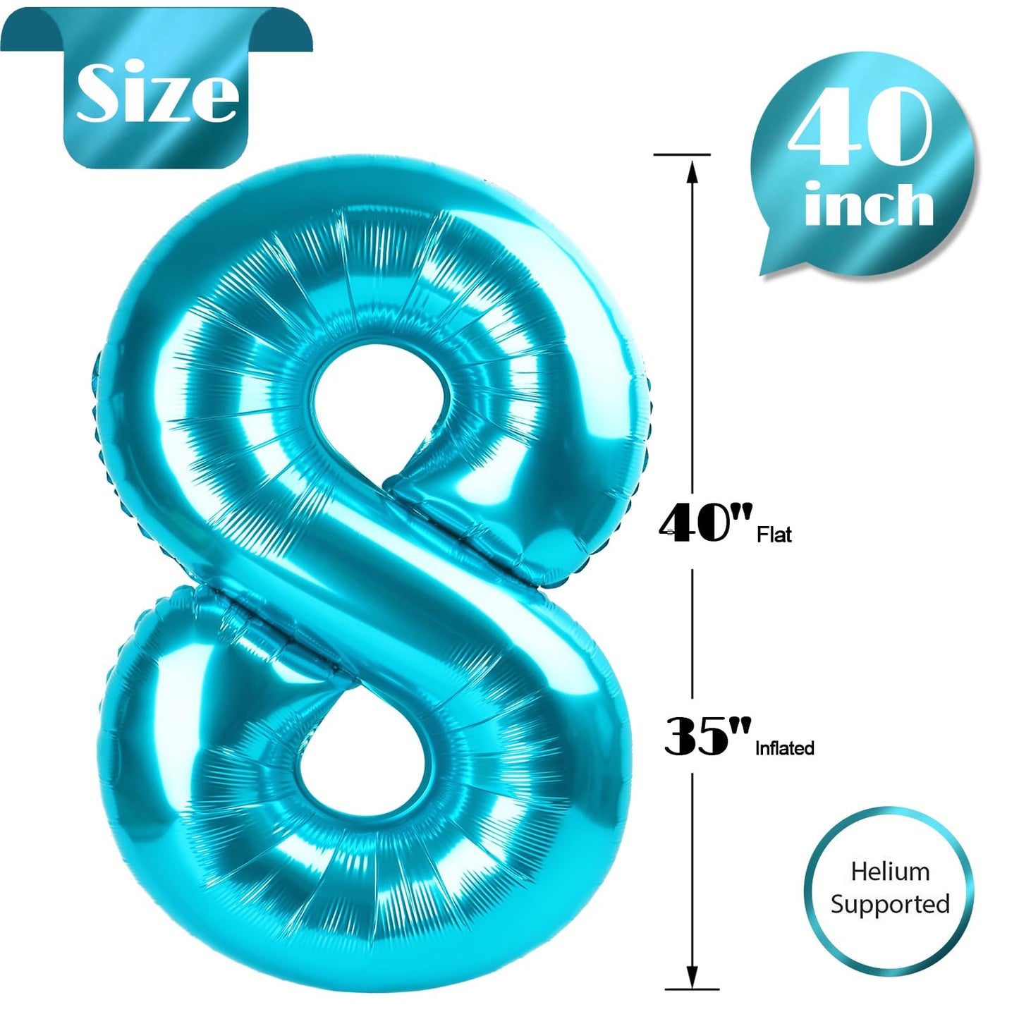 IWERP Light Blue Number 8 Balloon - 40-Inch 8th Birthday Decoration