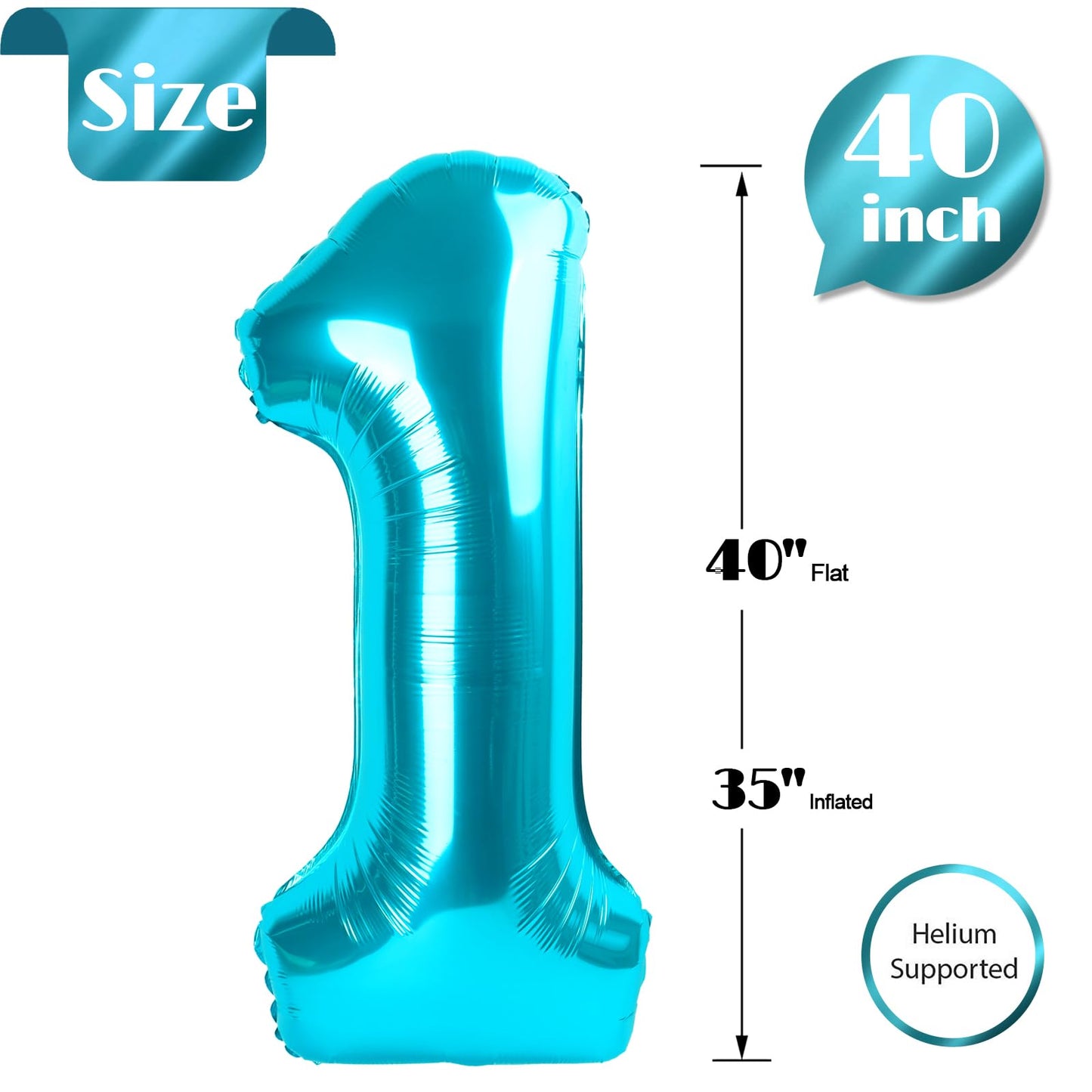 IWERP Light Blue 40-Inch Number 1 Balloon for First Birthday